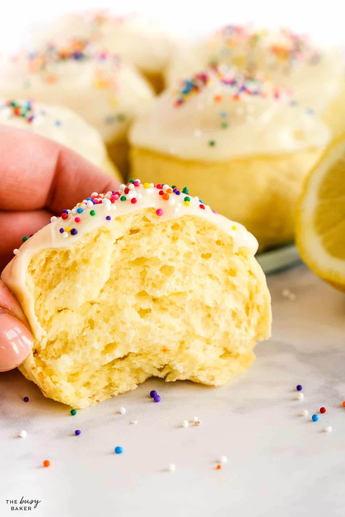 fluffy sweet bread with glaze and sprinkles
