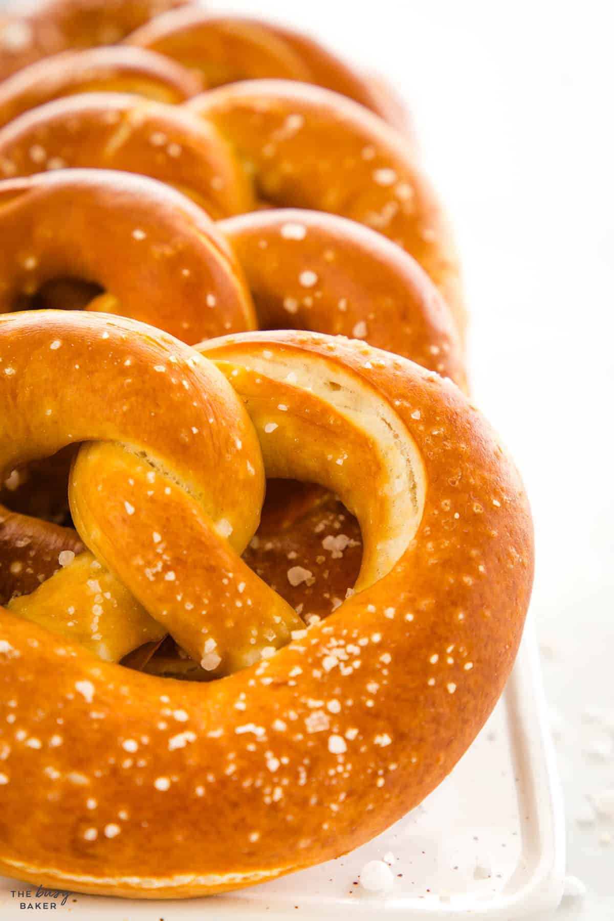 closeup image: soft and chewy pretzels