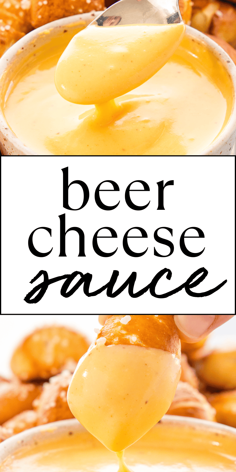 This Beer Cheese Sauce recipe is the BEST cheese sauce you'll ever try! It's rich, creamy, and flavoured with sharp cheddar, and it stays creamy and smooth thanks to a secret ingredient!. Enjoy this homemade cheese sauce on veggies, potatoes, pasta, or as a dip for your favourite appetizers. Recipe from thebusybaker.ca! #cheesesauce #beercheesesauce #homemadecheesesauce #easycheesesauce #sauce #appetizer #dip #nachos #nachodip #easyrecipe #partyfood via @busybakerblog