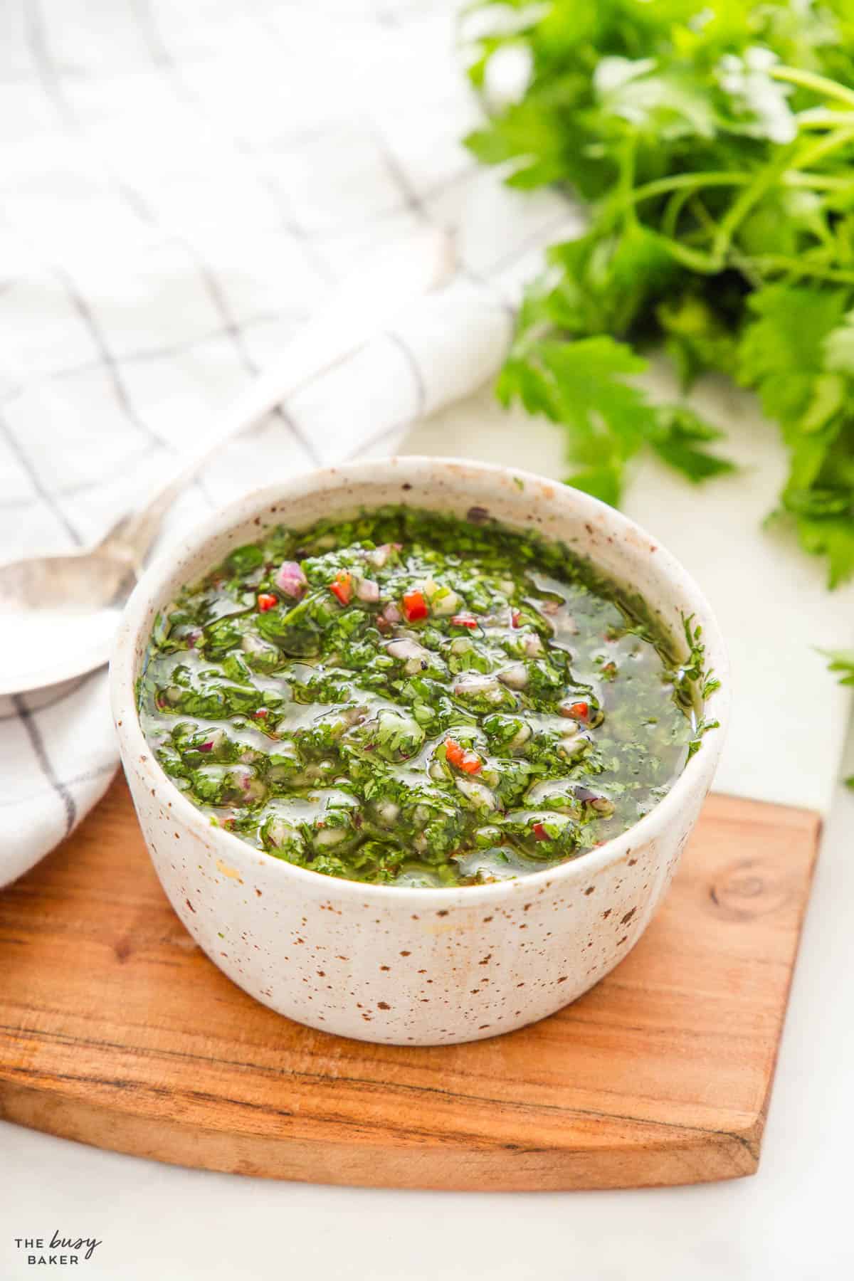 herb marinade in a pottery bowl