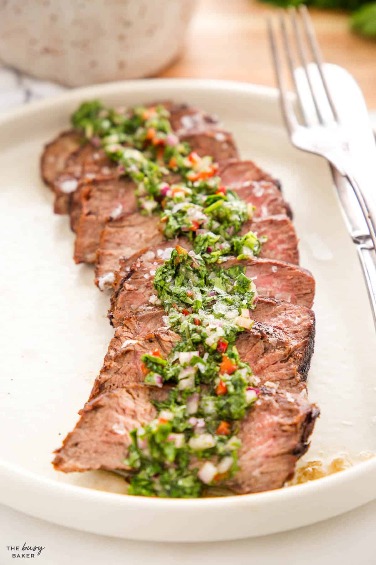 chimichurri sauce on grilled steak