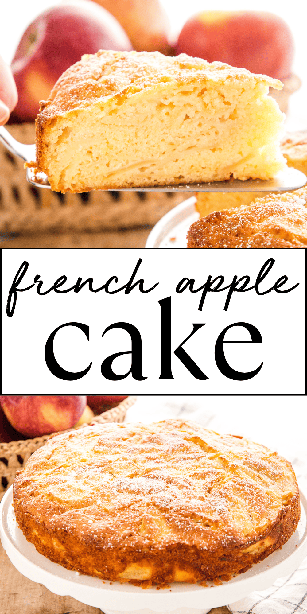 This French Apple Cake recipe is a moist and fluffy cake packed with fresh sliced apples. Flavoured with rum and easy to make - even for beginners! Recipe from thebusybaker.ca! #frenchapplecake #frenchapplecakerecipe #applecake #applecakerecipe #appledessert #frenchdessert #frenchrecipe #apples #falldessert #parisdessert via @busybakerblog