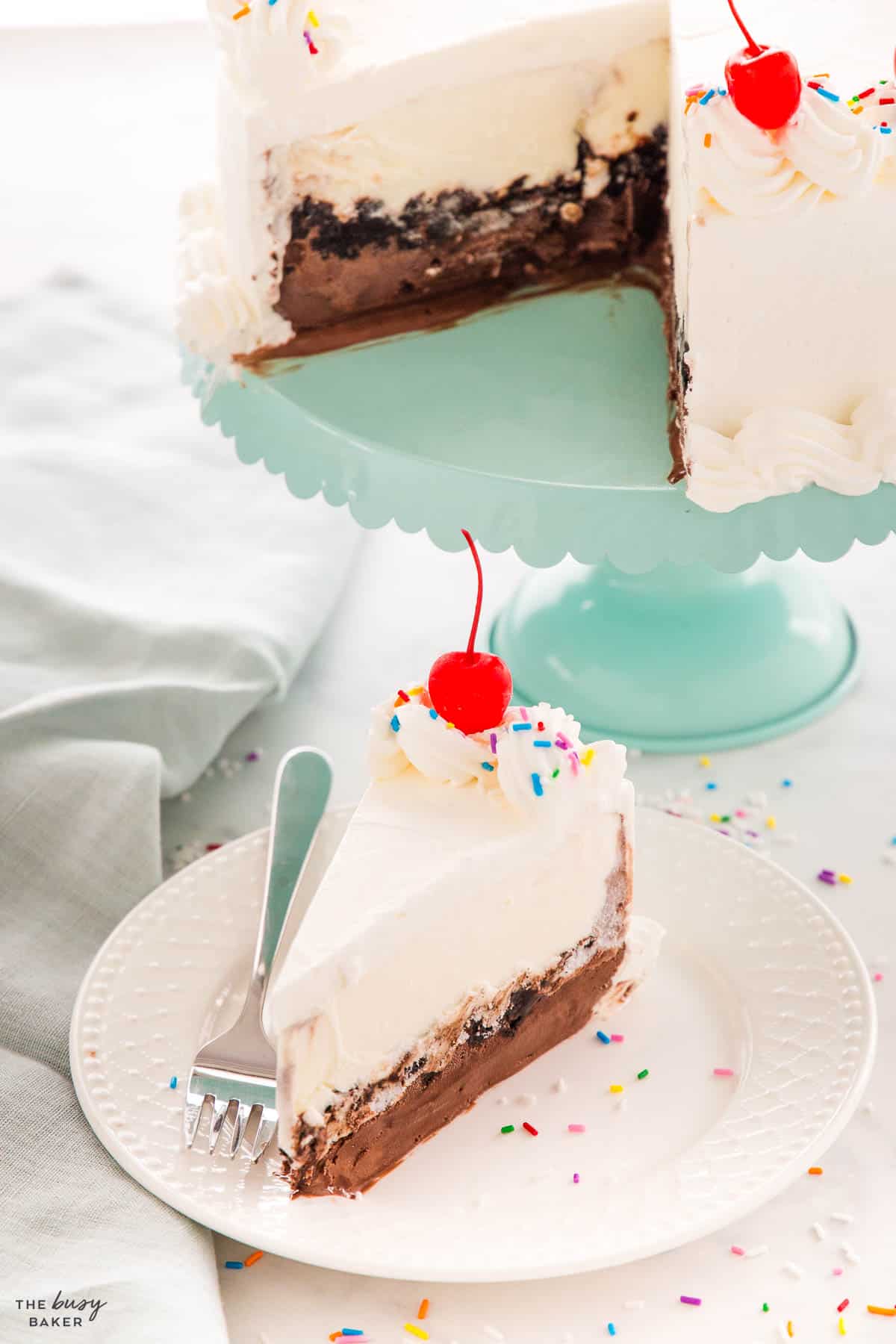 slice of copycat Dairy Queen ice cream cake