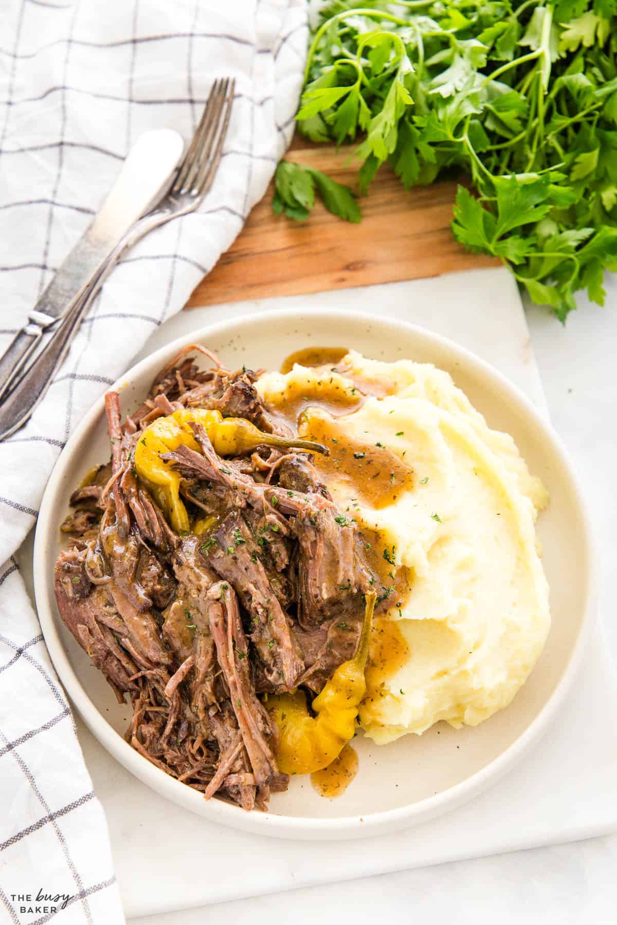 Mississippi Pot Roast with mashed potatoes