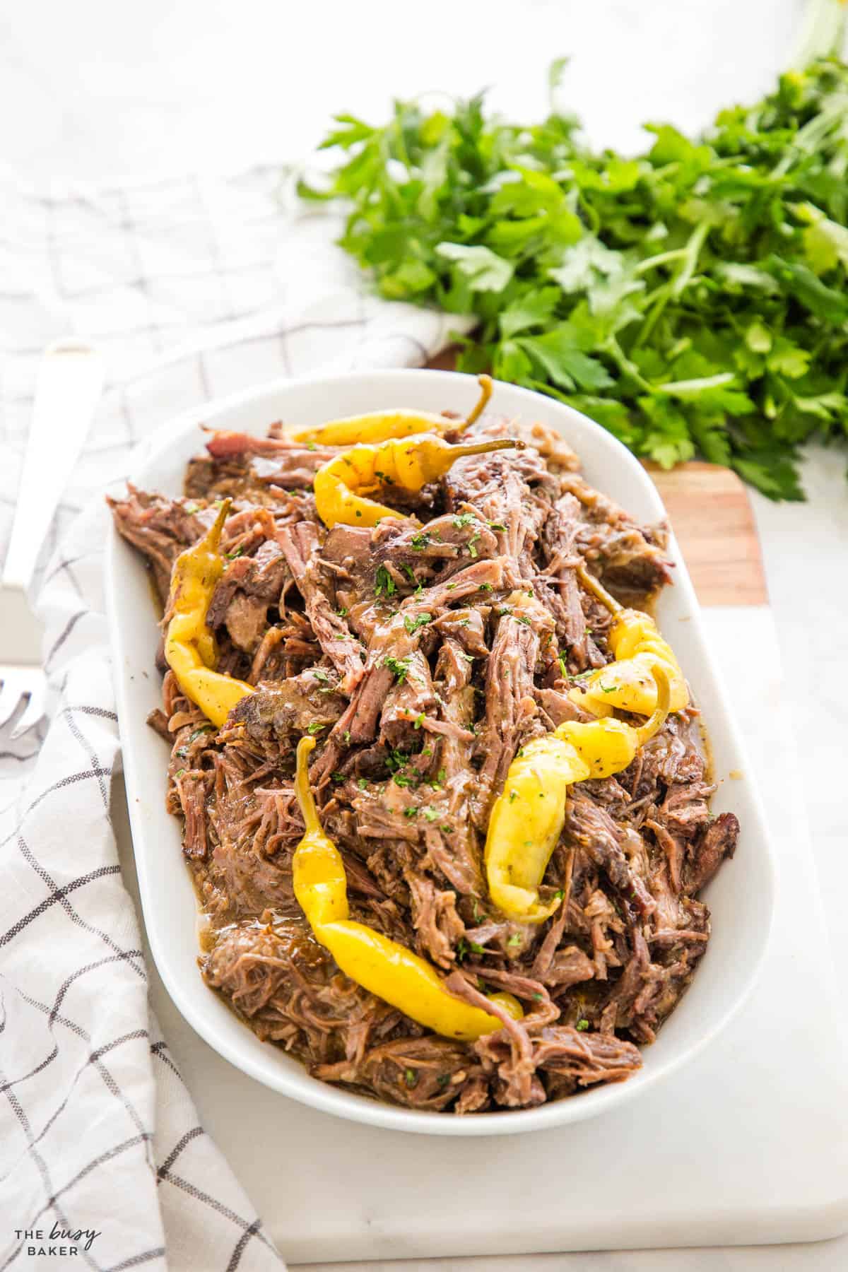 Mississippi Pot Roast on a white platter