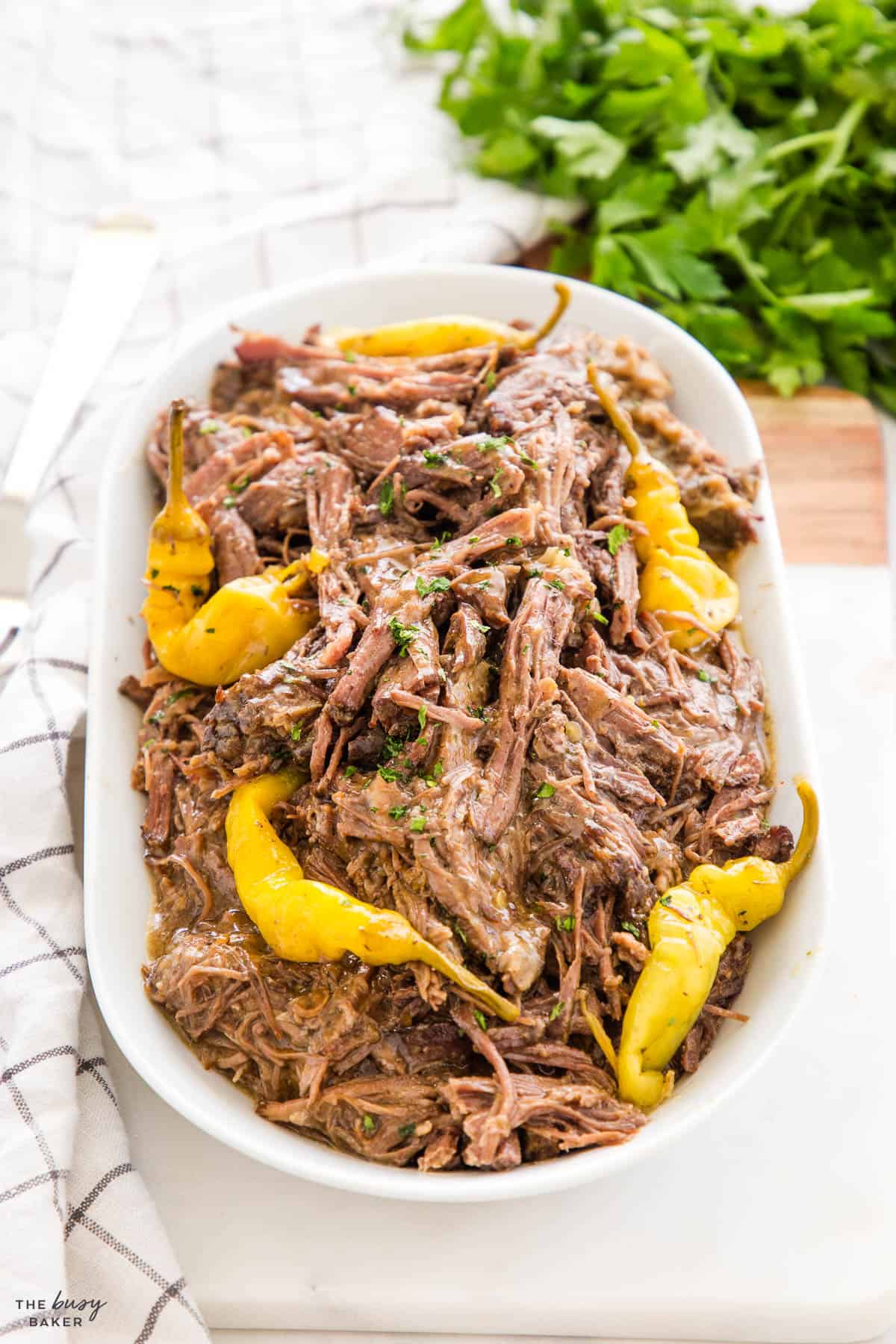 platter of Mississippi Pot Roast with pepperoncini peppers