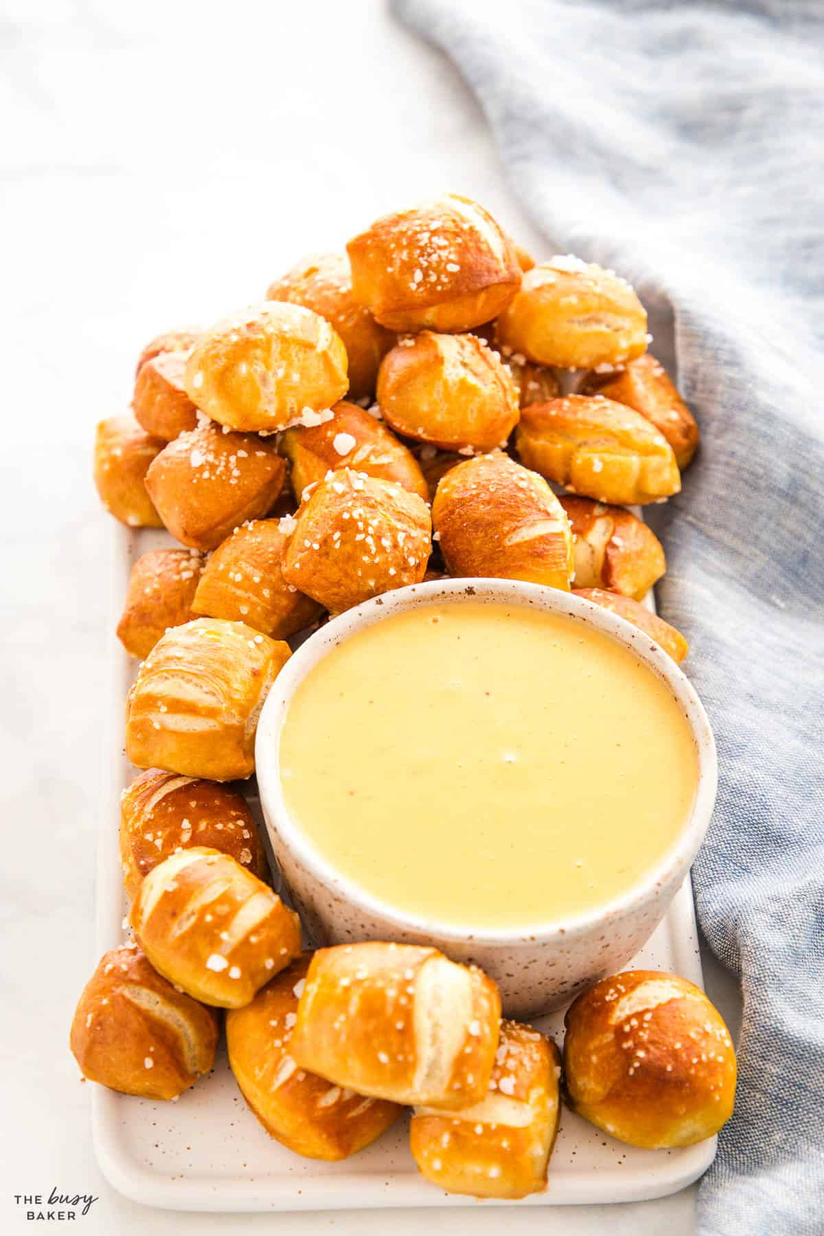 soft pretzel bites and beer cheese sauce