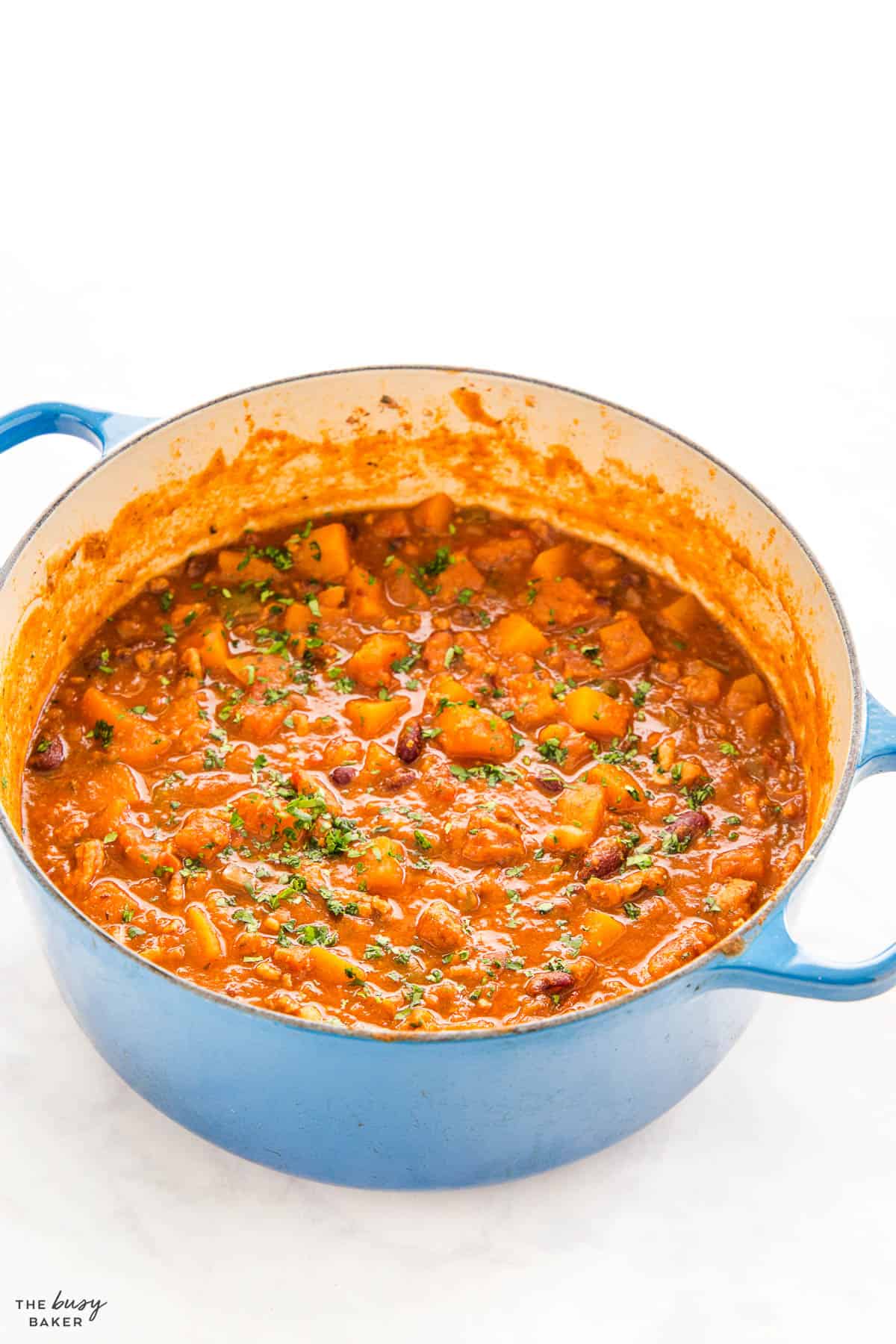 pot of turkey pumpkin chili