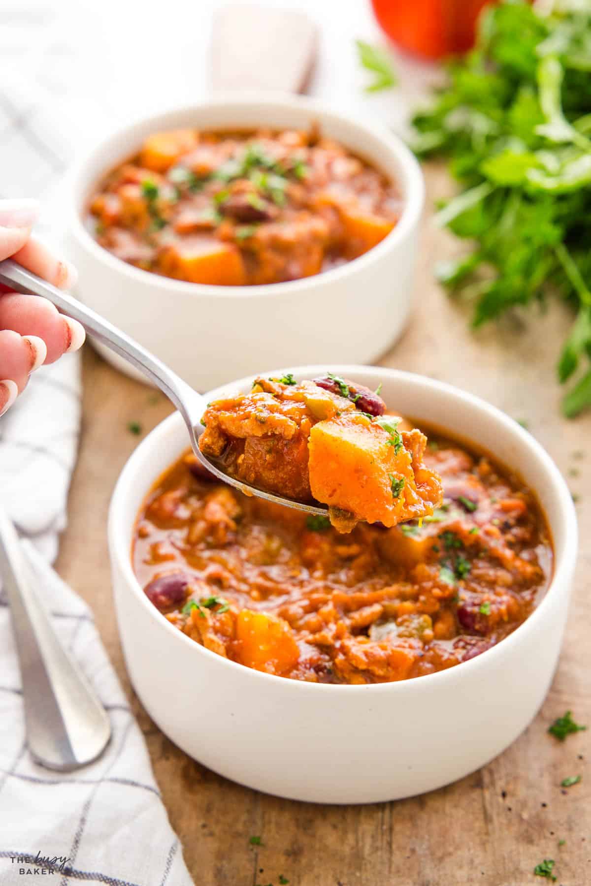 spoonful of turkey pumpkin chili