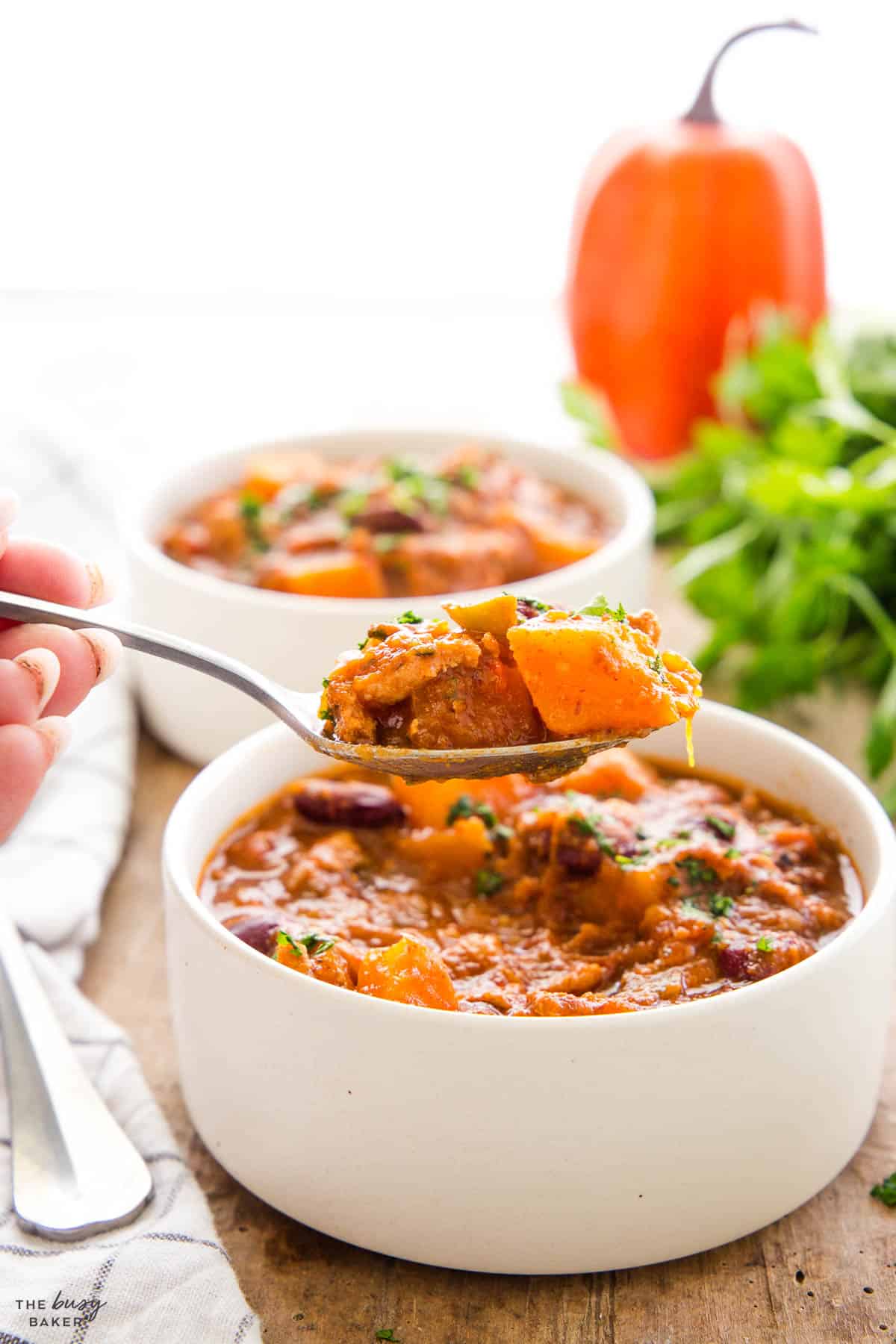 spoonful of turkey pumpkin chili