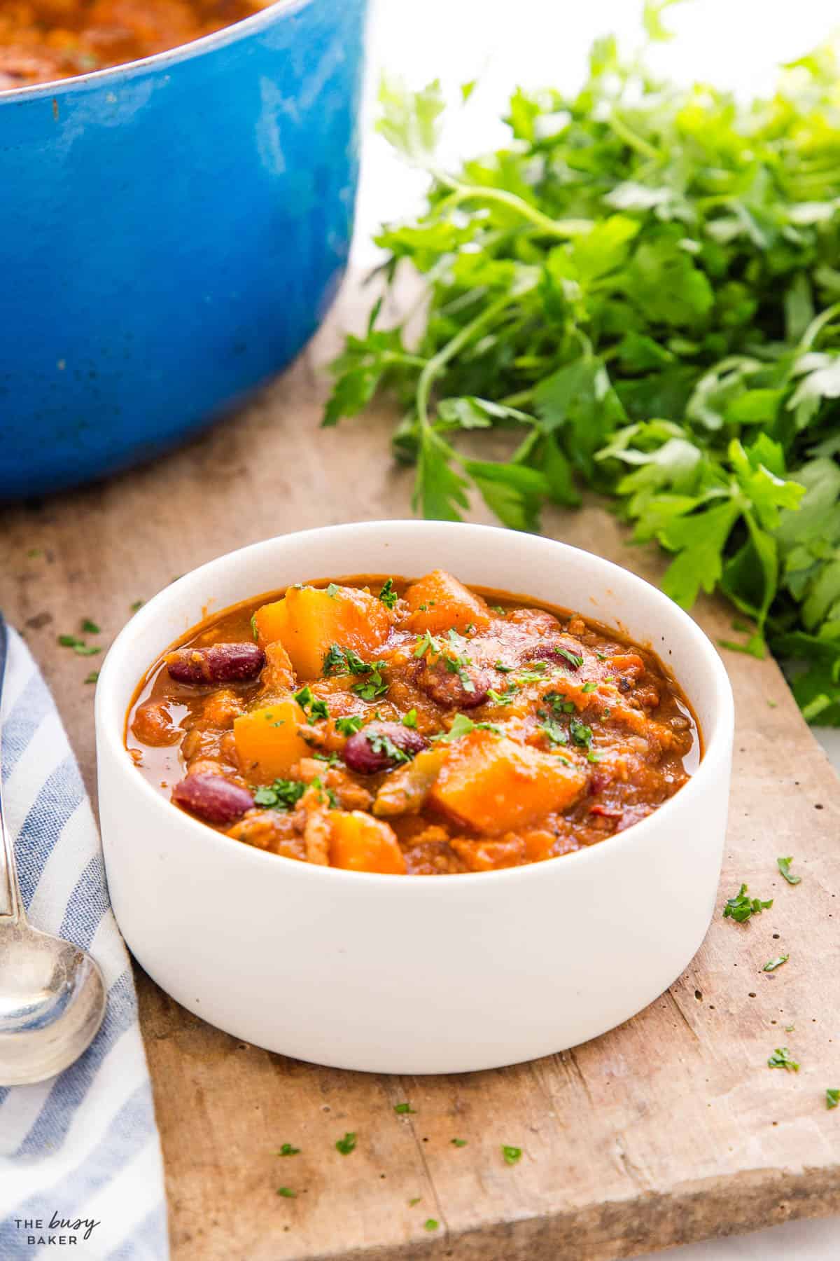 bowl of turkey pumpkin chili