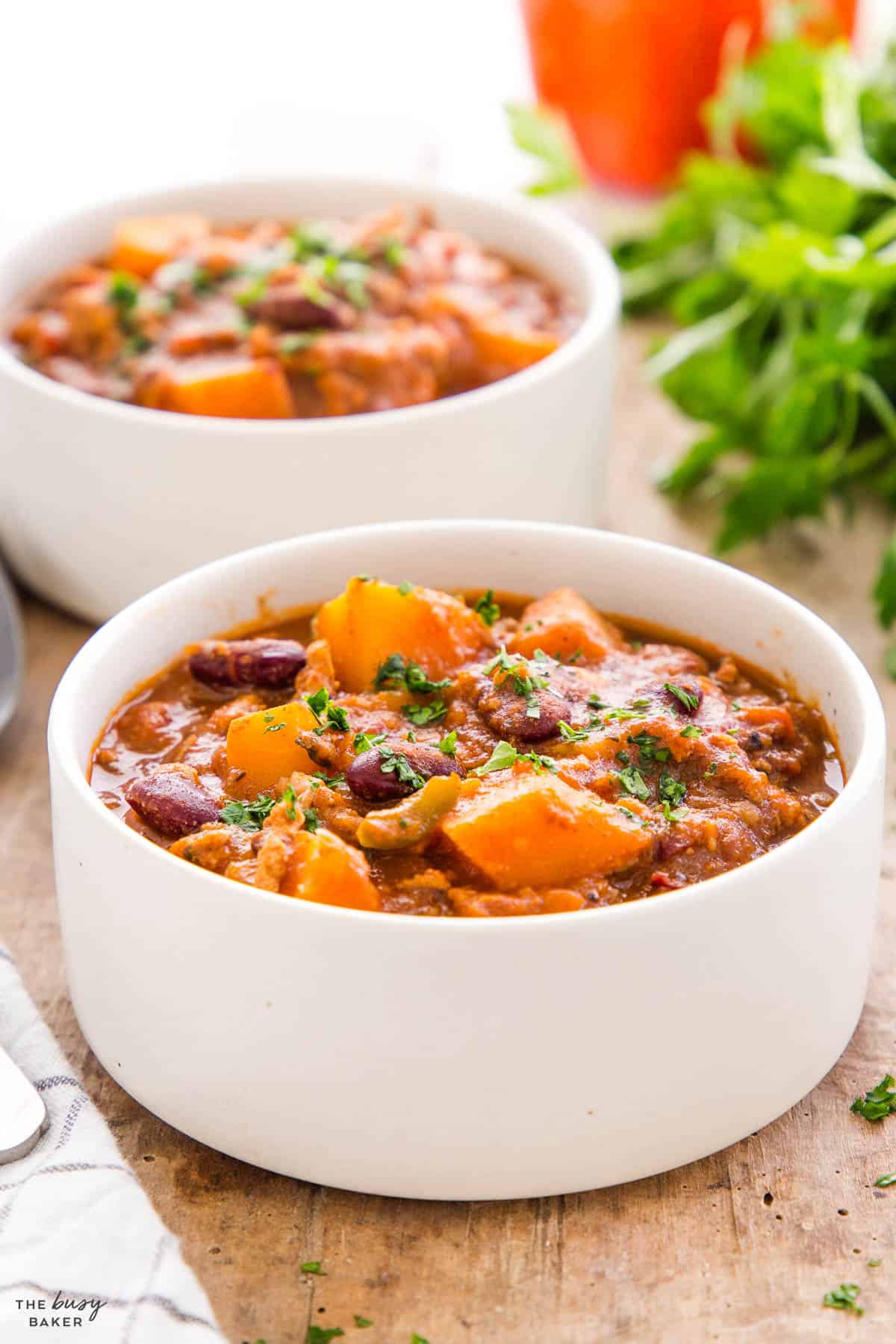 bowl of turkey pumpkin chili