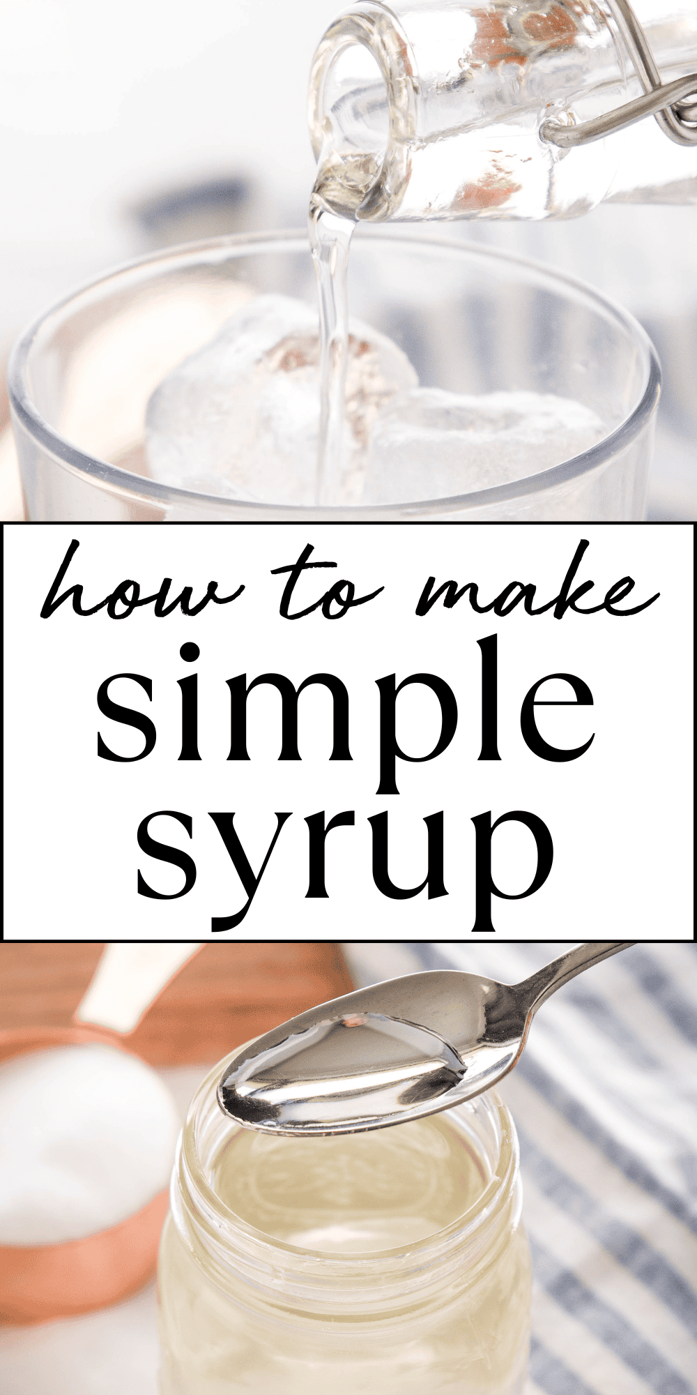 Learn how to make Simple Syrup for all your favourite drink & cocktails with only 2 ingredients! An easy simple syrup recipe tutorial. Recipe from thebusybaker.ca! #simplesyrup #richsimplesyrup #cocktailrecipe #bartenderrecipe #bartender #drinkrecipe #mocktailrecipe via @busybakerblog