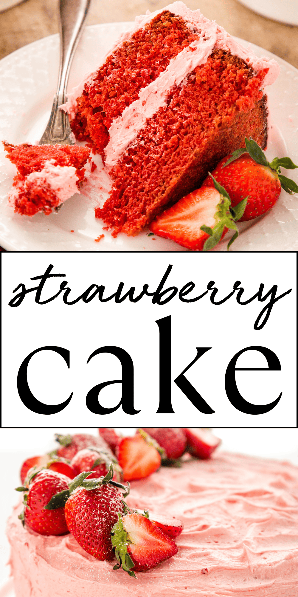 This homemade Strawberry Cake recipe is moist, tender and made with fresh strawberries and a fluffy, fresh strawberry buttercream frosting! An easy layer cake recipe with PRO baking tips! Recipe from thebusybaker.ca! #strawberrycake #freshstrawberrycake #strawberrybuttercream #strawberries #strawberrydessert #strawberrycakerecipe #summerdessert #summercake #strawberrylayercake #layercake #cakeforbeginners #bakingtips #protips via @busybakerblog