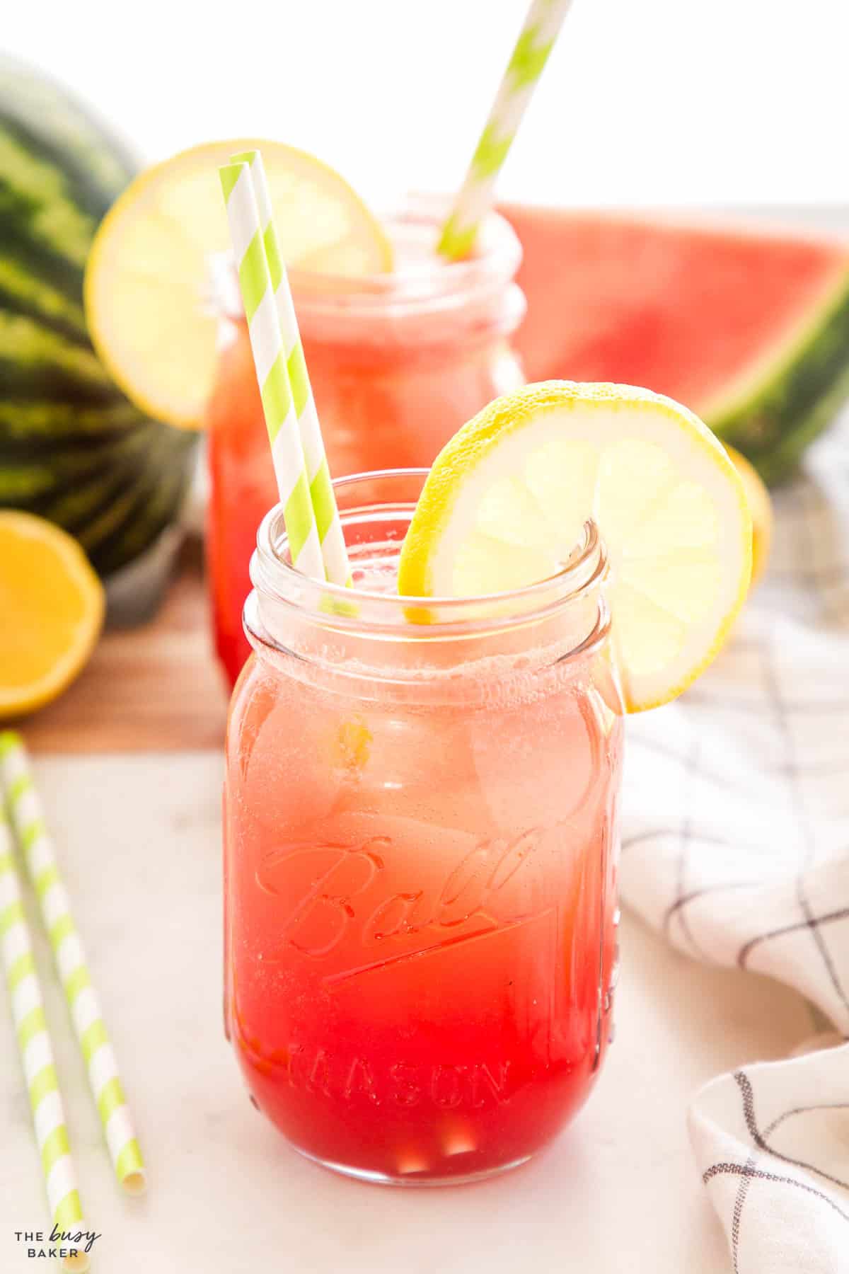 lemonade with watermelon in a mason jar