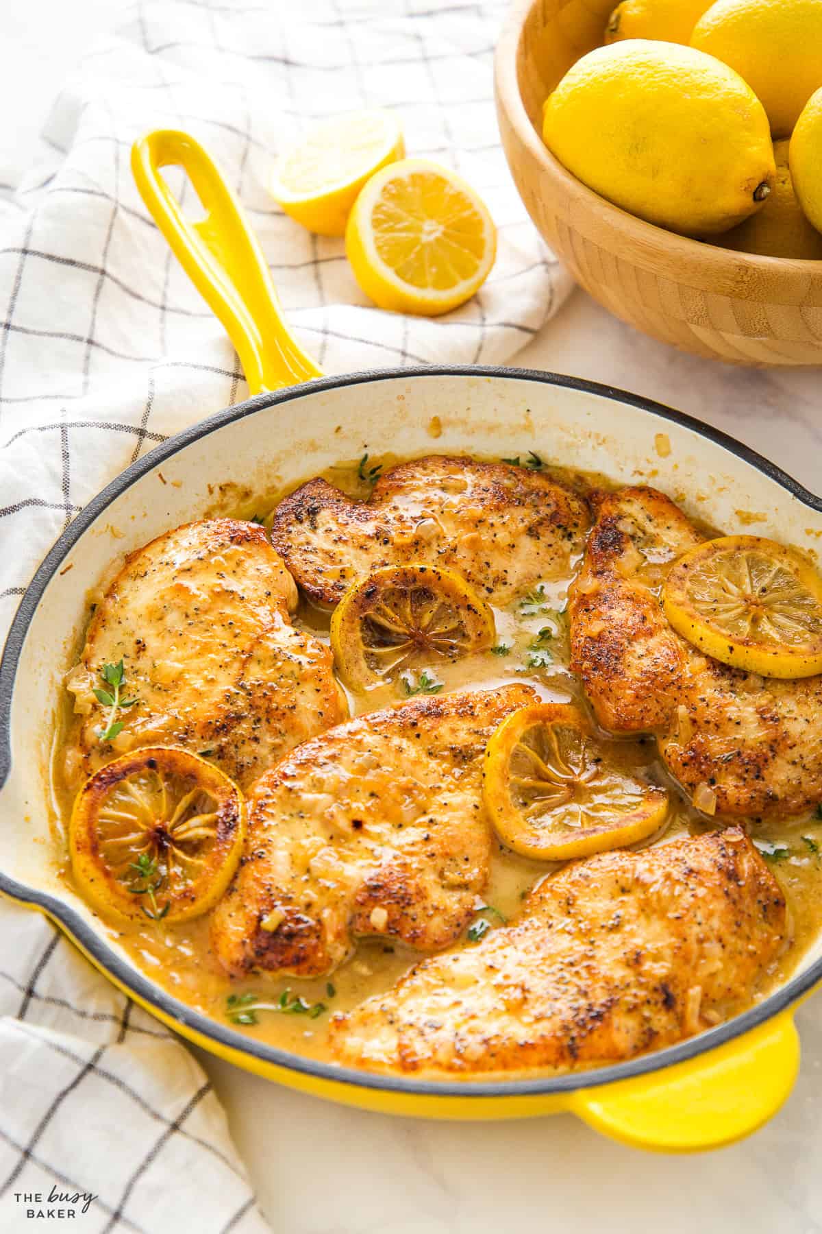 Lemon chicken in a skillet