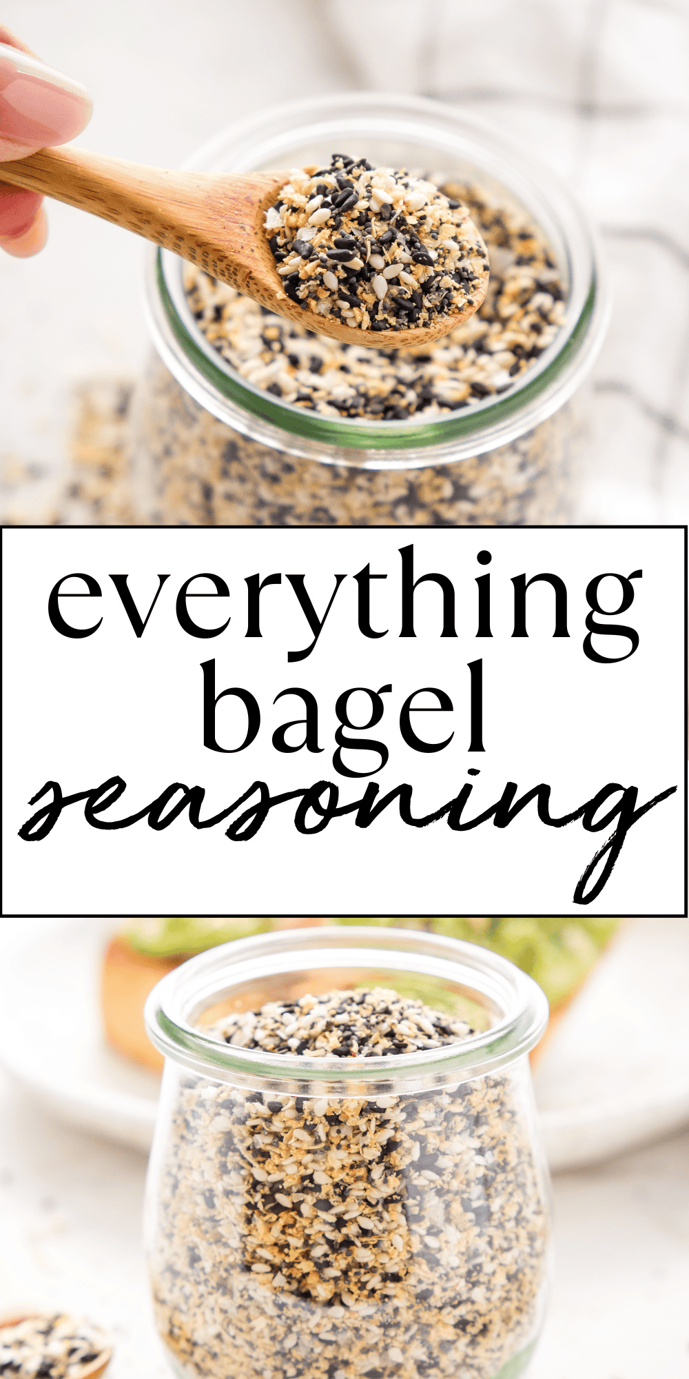 This Everything Bagel Seasoning recipe is an easy homemade version of everybody's favourite seasoning with garlic, salt, onion, poppy seeds and sesame seeds - everything but the bagel! Recipe from thebusybaker.ca! #everythingbagelseasoning #everythingbutthebagel #everythingbagel #seasoning #seasoningrecipe #easyrecipe #flavor via @busybakerblog