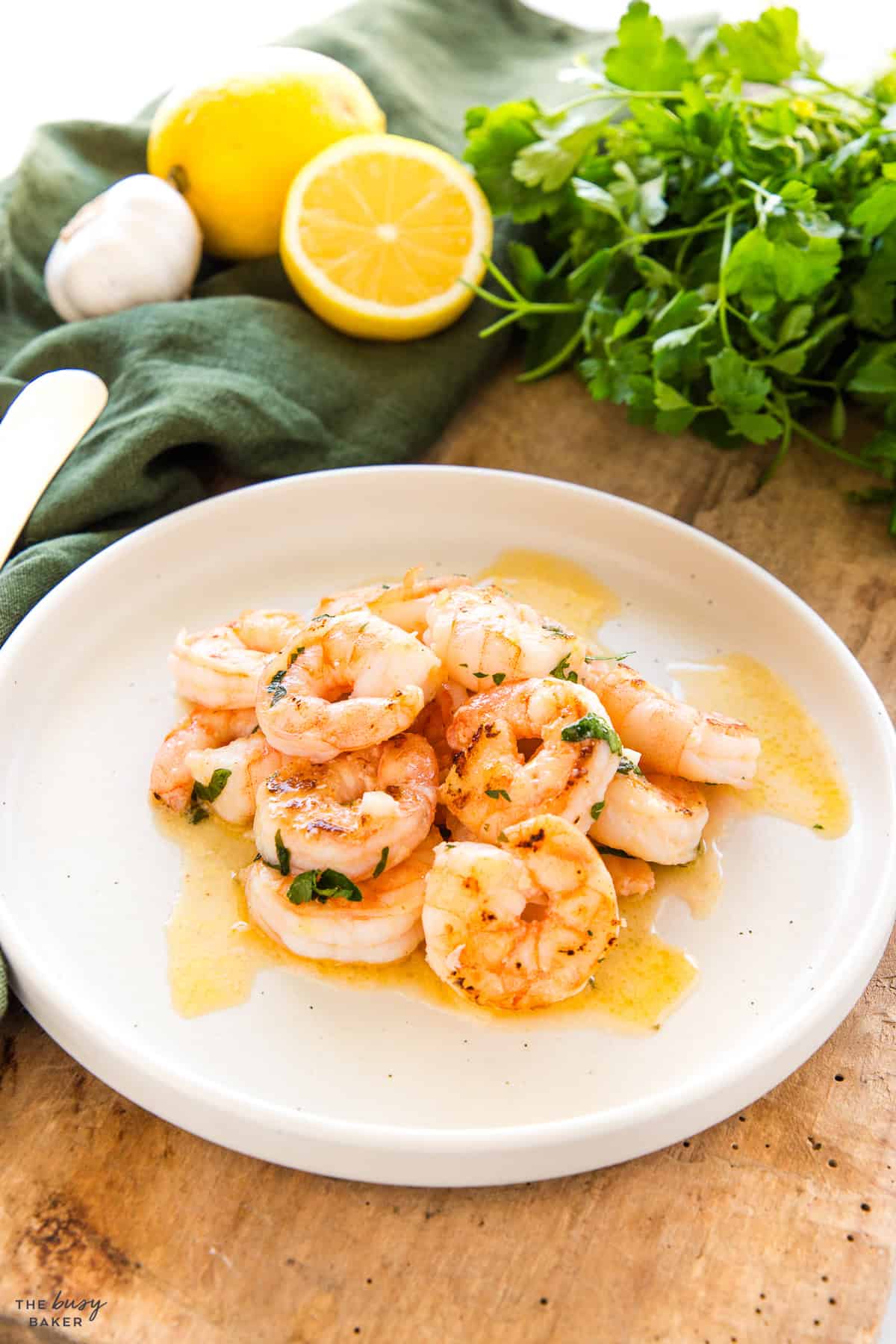 garlic butter shrimp on a plate