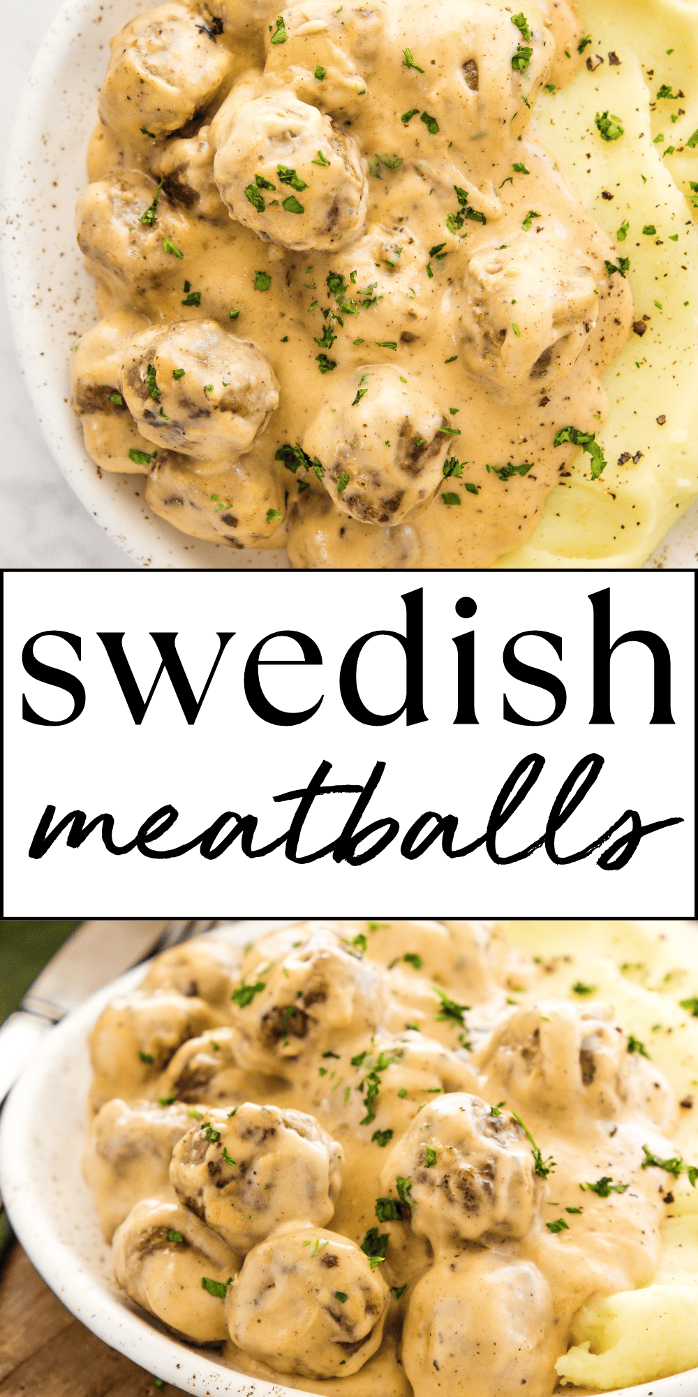 This Swedish Meatballs recipe is the perfect comfort food main dish made with a creamy, savoury sauce and served with mashed potatoes. Easy pan-fried homemade meatballs and homemade gravy - ready in under an hour! Recipe from thebusybaker.ca! #swedishmeatballs #ikeameatballs #homemademeatballs #meatballs #comfortfood #easymeal #easycomfortfood #meatballsandgravy #dinner #familymeal #familydinner via @busybakerblog