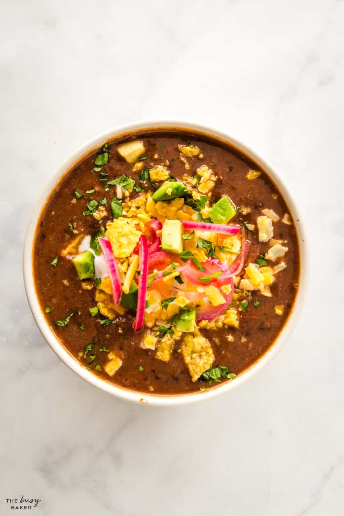 overhead image: bowl of stew