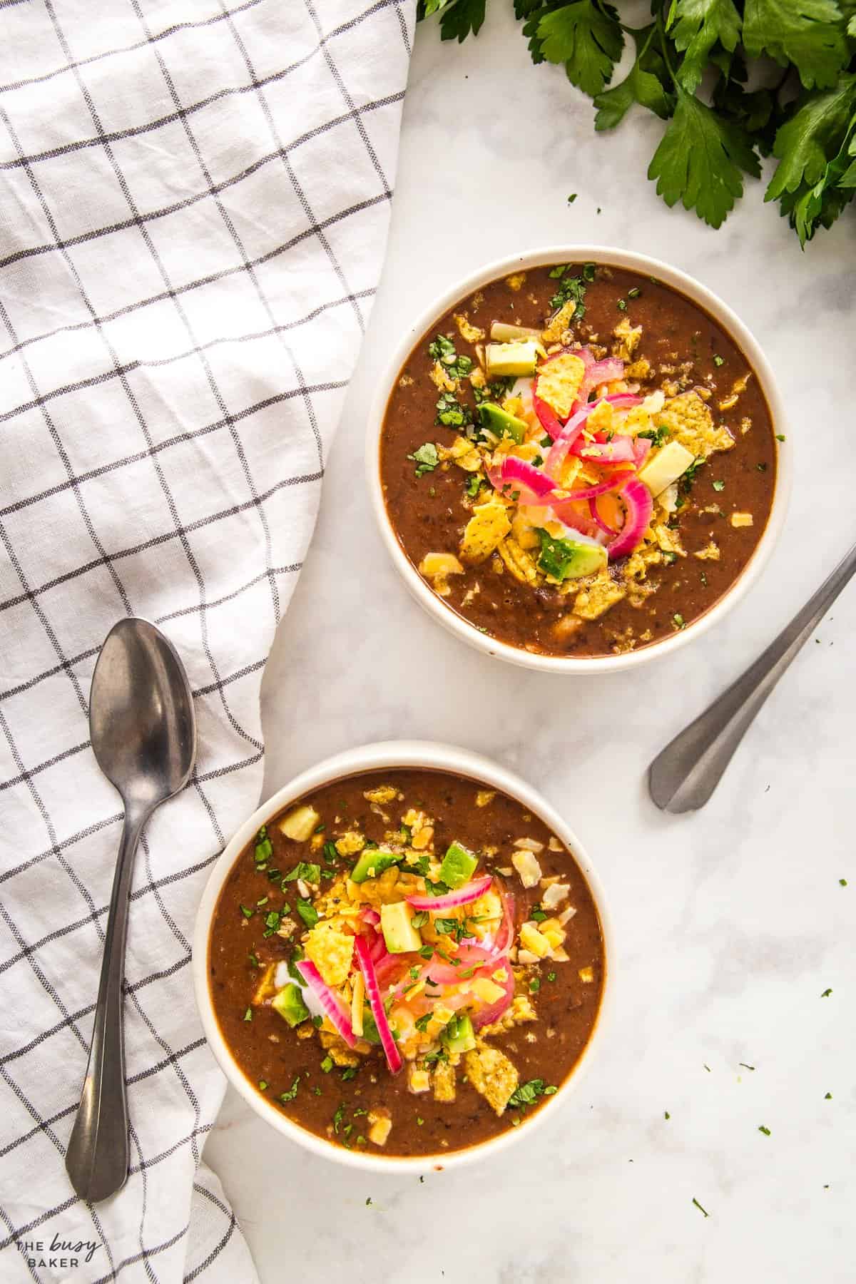 overhead image: spicy black bean soup