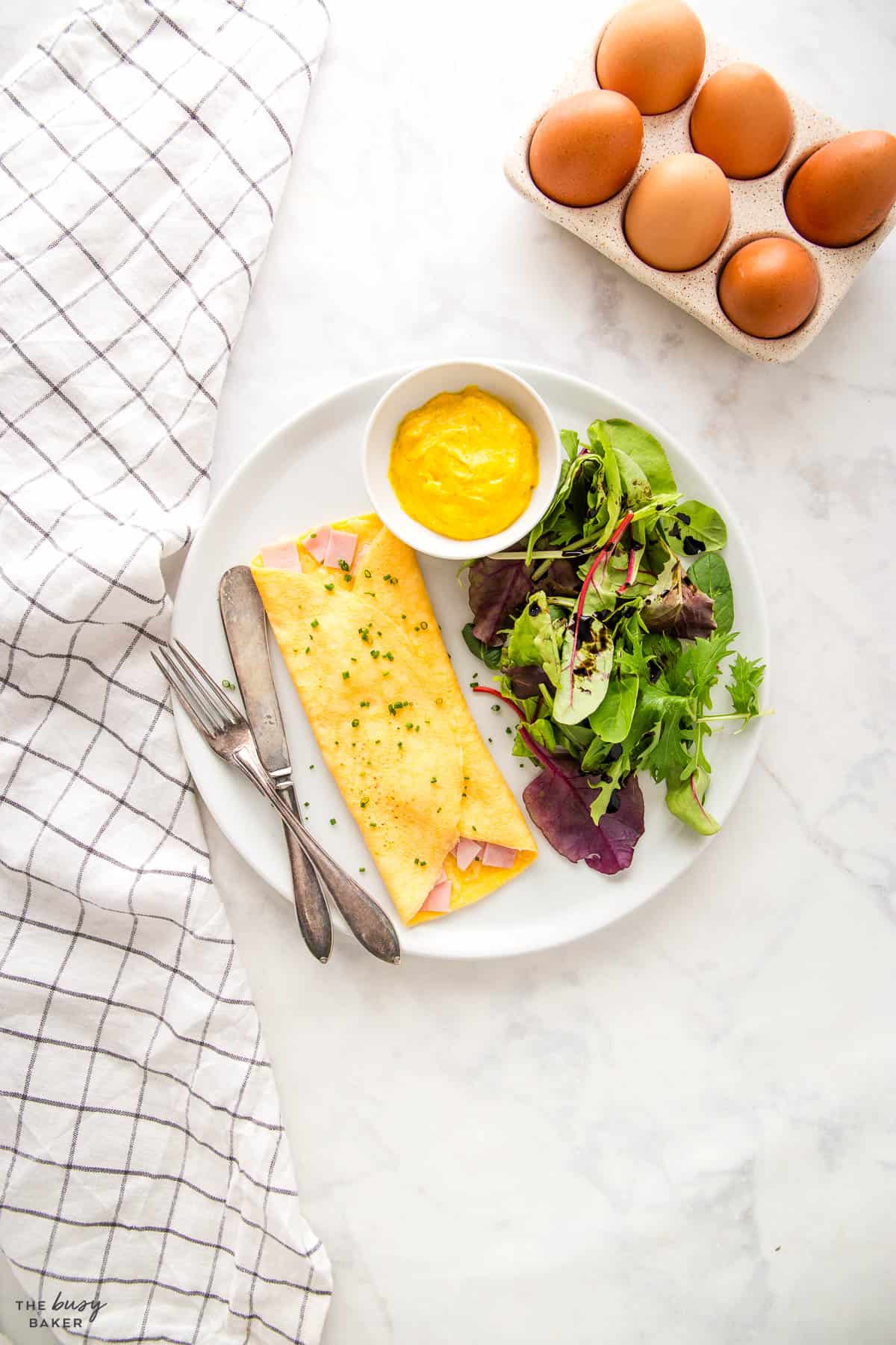 ham and cheese omelette with salad