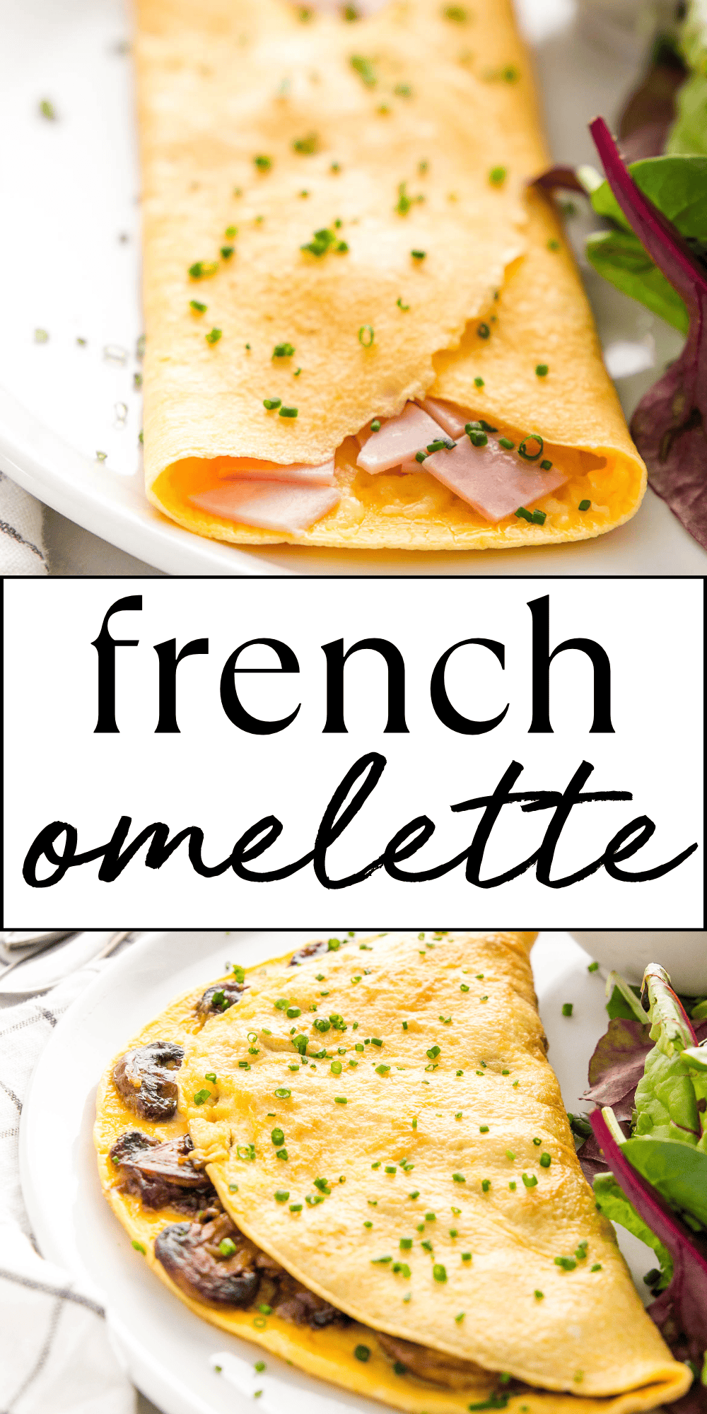 Learn how to make an omelette with this French Omelette recipe! An easy-to-make classic Parisian-style omelette with your choice of fillings. Recipe from thebusybaker.ca! #omelette #frenchomelette #paris #parisomelette #parisbistro #frenchcooking #frenchrecipe #frenchcafe #omeletterecipe #howtomakeanomelette #mushroomomelette #hamandcheeseomelette via @busybakerblog