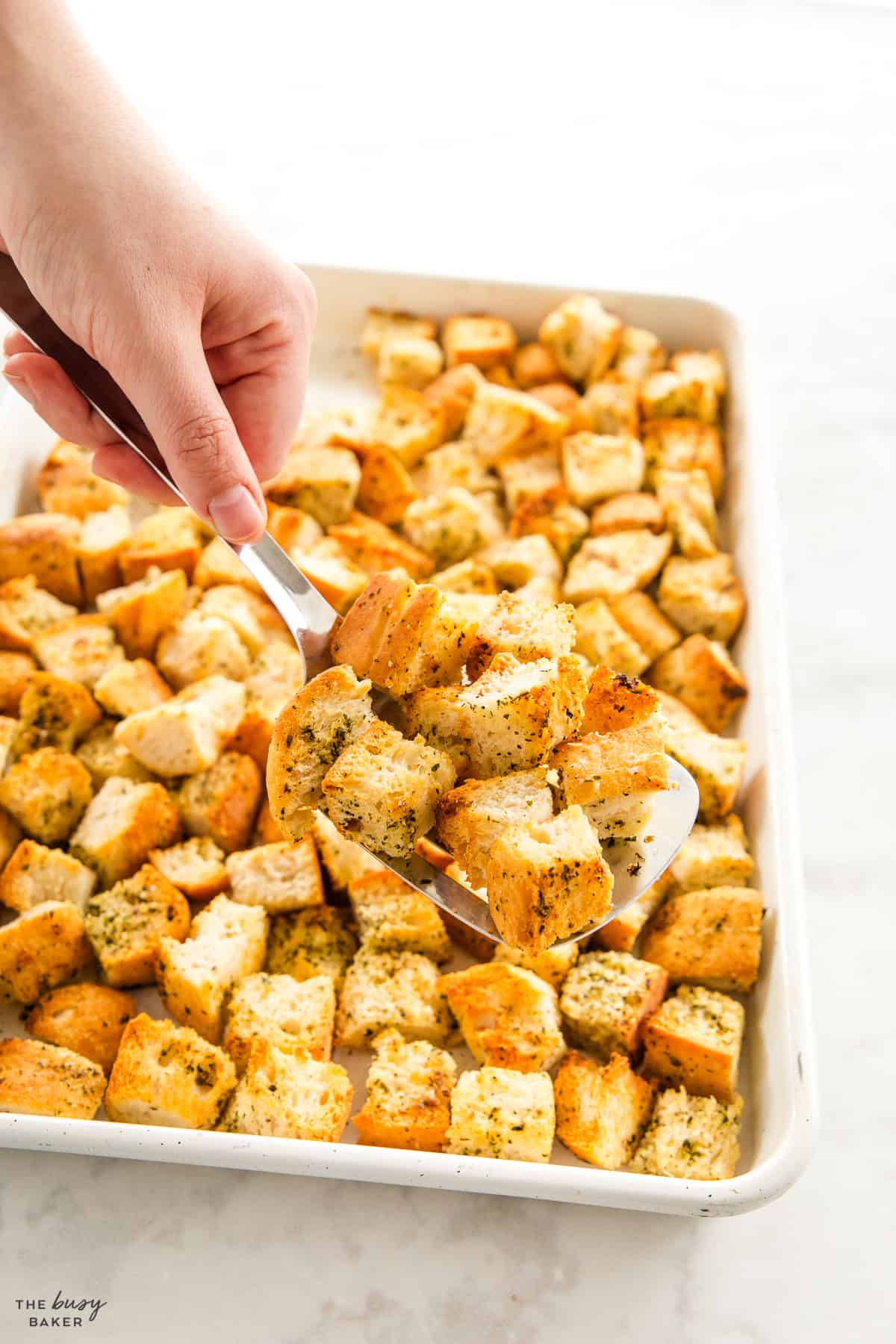 croutons on a sheet pan