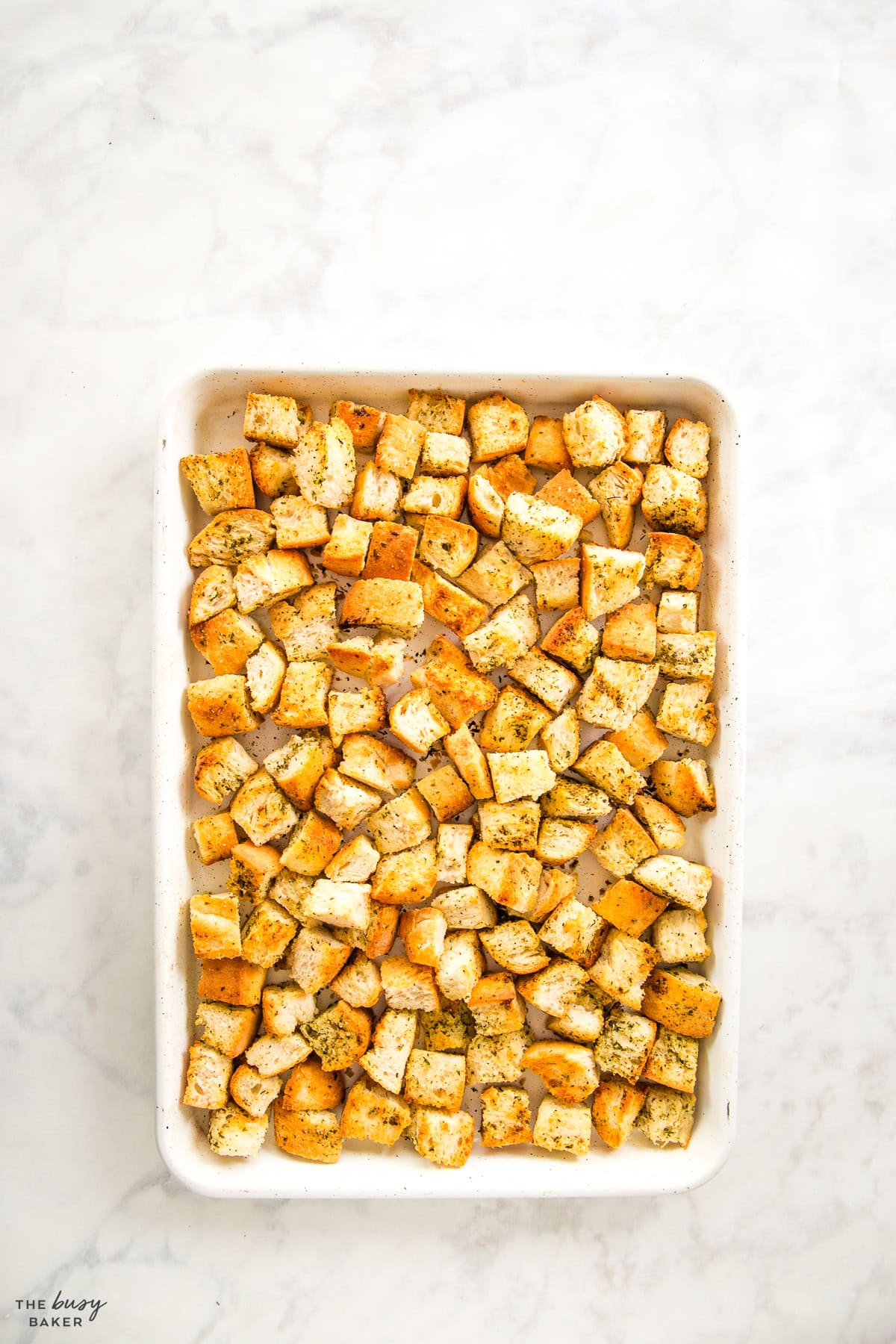 pan of crusty bread for topping soups and salads