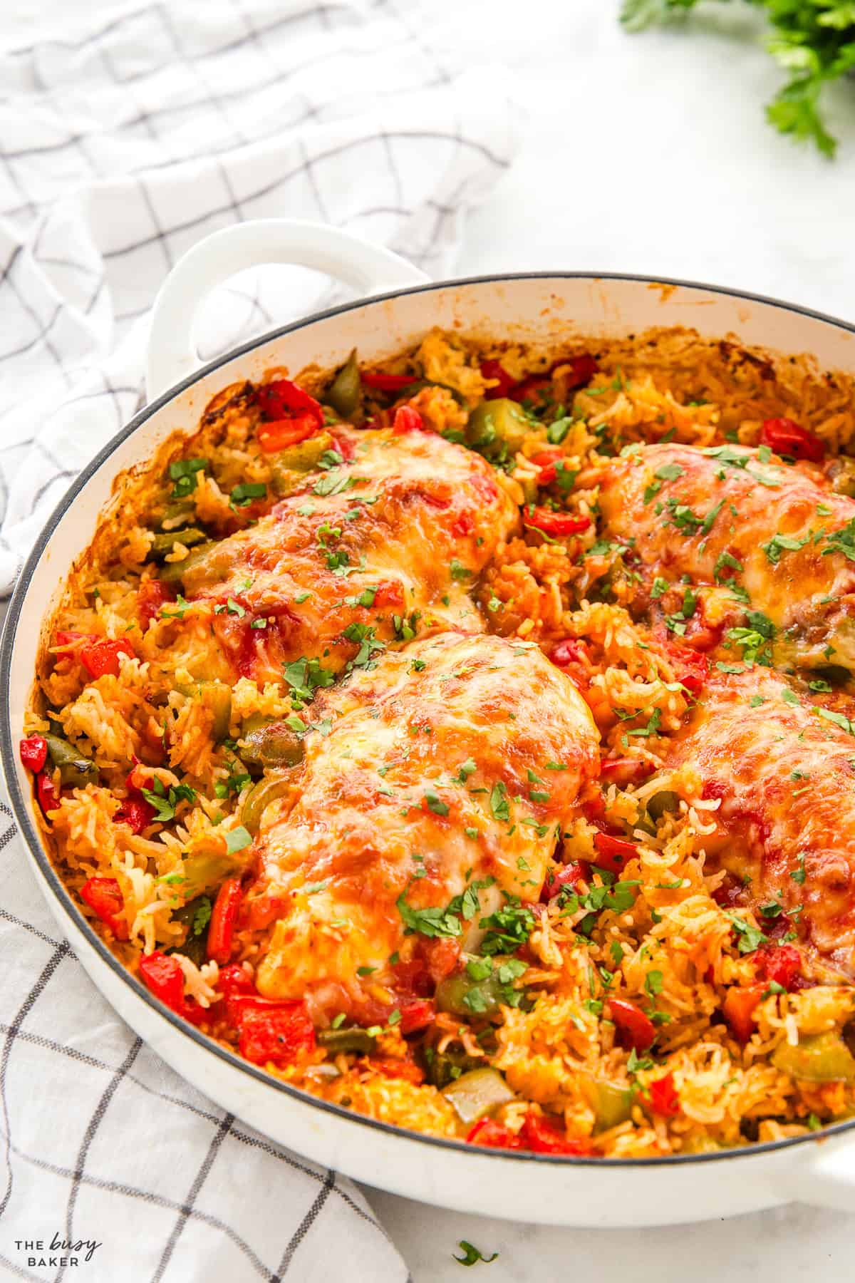 baked salsa chicken and rice with cheese and peppers