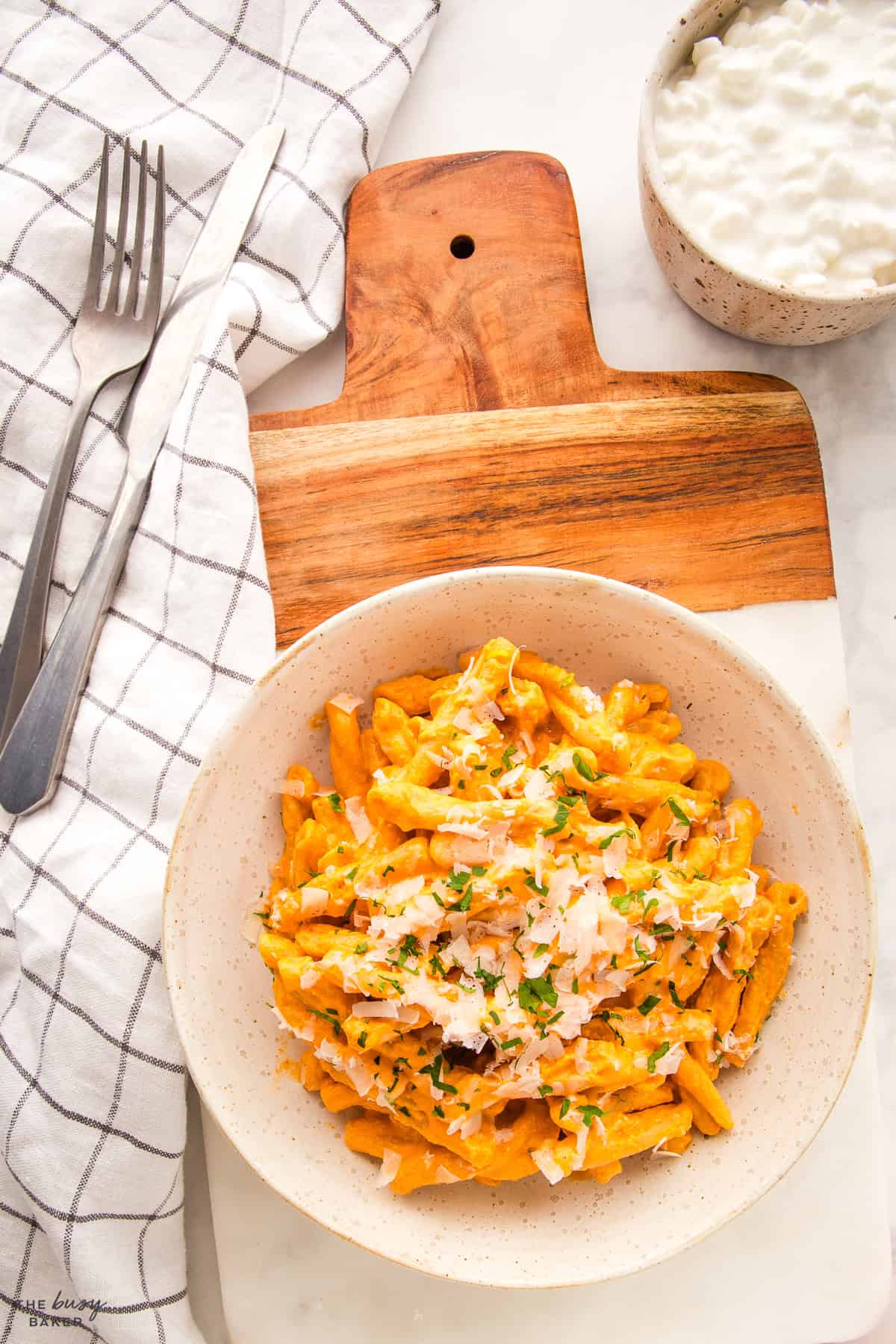 overhead image: protein pasta in a bowl