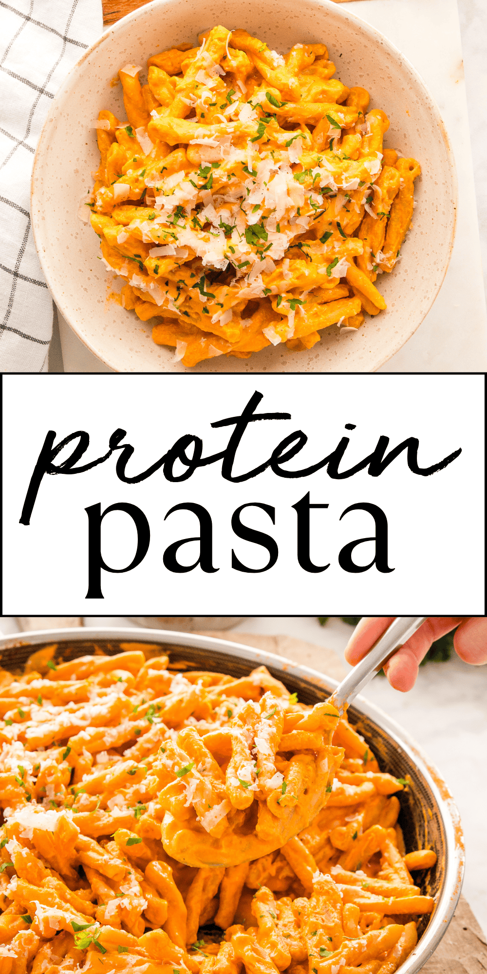 This Protein Pasta recipe is a healthy, quick and easy meal made with a homemade high protein pasta sauce from cottage cheese. With over 30 grams of protein per serving and ready in 25 minutes, it will be your new favourite high-protein dinner! Recipe from thebusybaker.ca! #proteinpasta #highprotein #proteinrecipe #proteinrecipes #health #fitnessrecipes #fitnessrecipe #proteinpastarecipe #easydinner #easymeal via @busybakerblog