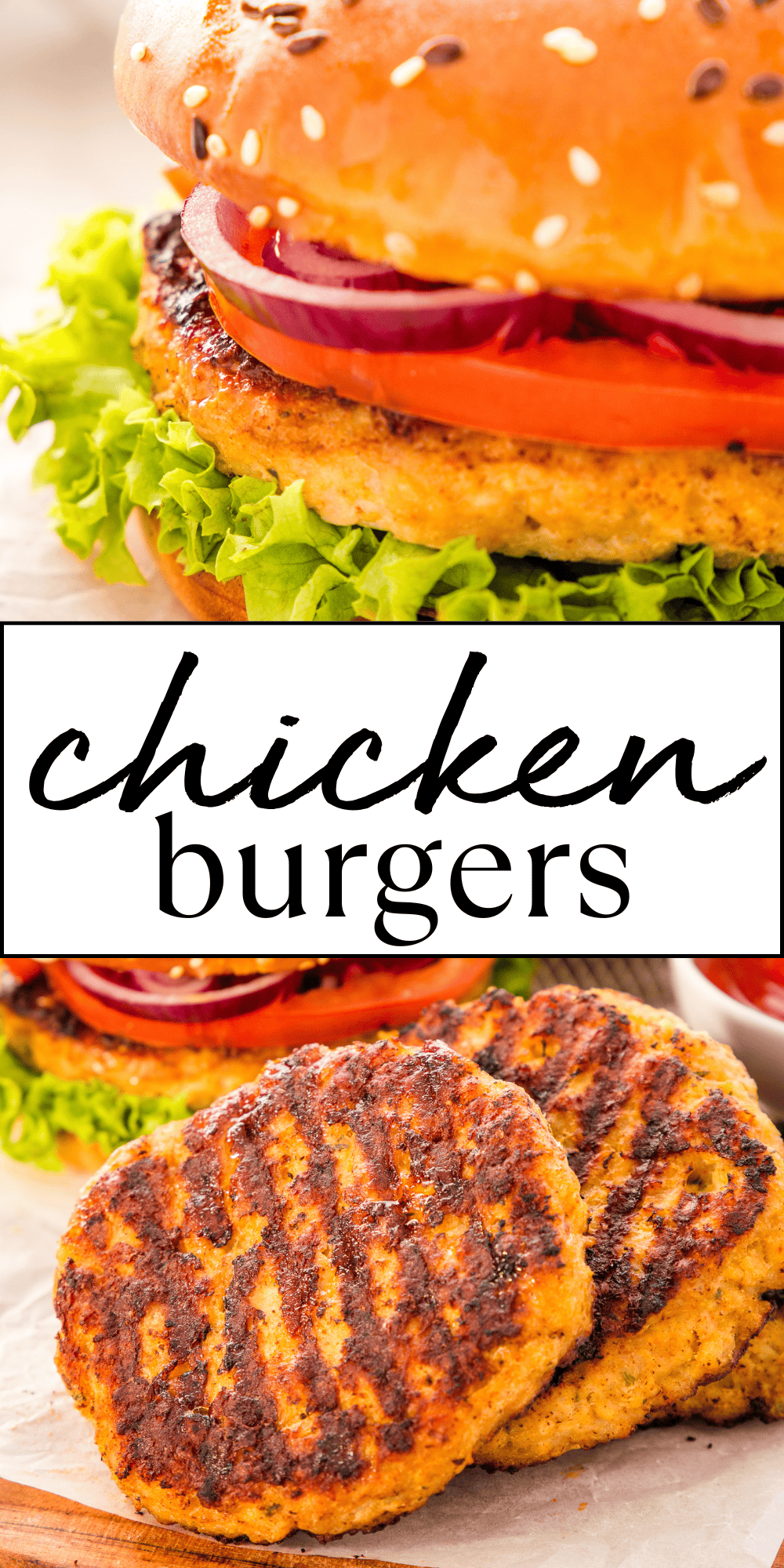 This Chicken Burger recipe makes the best grilled chicken burgers! They're super flavourful and perfectly juicy, and they're easy to make! Recipe from thebusybaker.ca! #chickenburgers #grilledchickenburgers #chickenburger #easyburgerrecipe #summerburger #easyburgerrecipes #grilling #grillingseason #barbecue #bbqrecipe via @busybakerblog