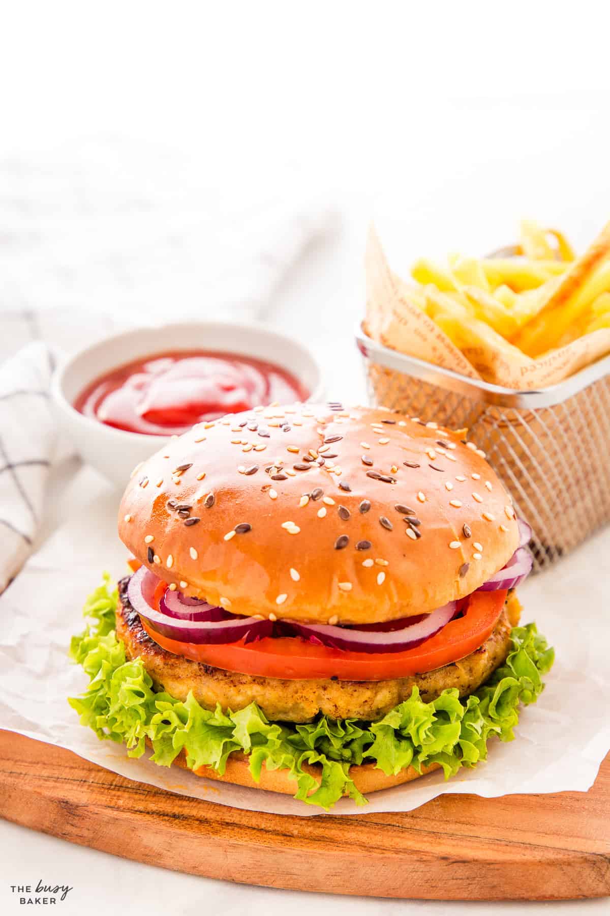 grilled chicken burger on a broiche bun