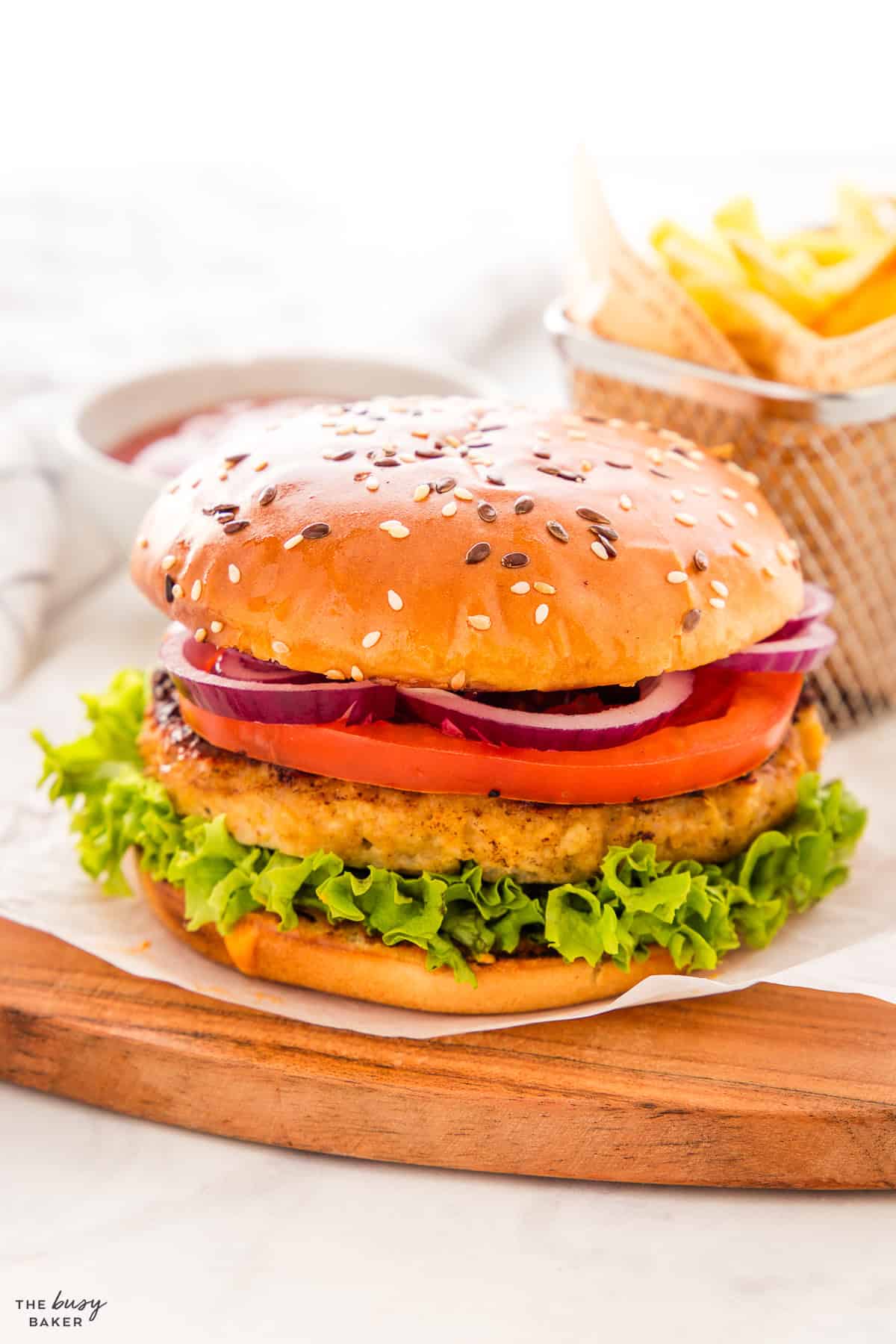 golden brown grilled chicken burger