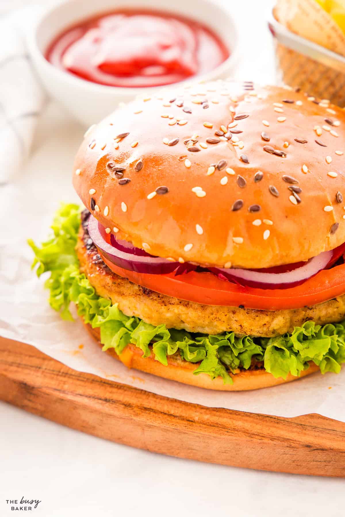 chicken burger on a brioche bun