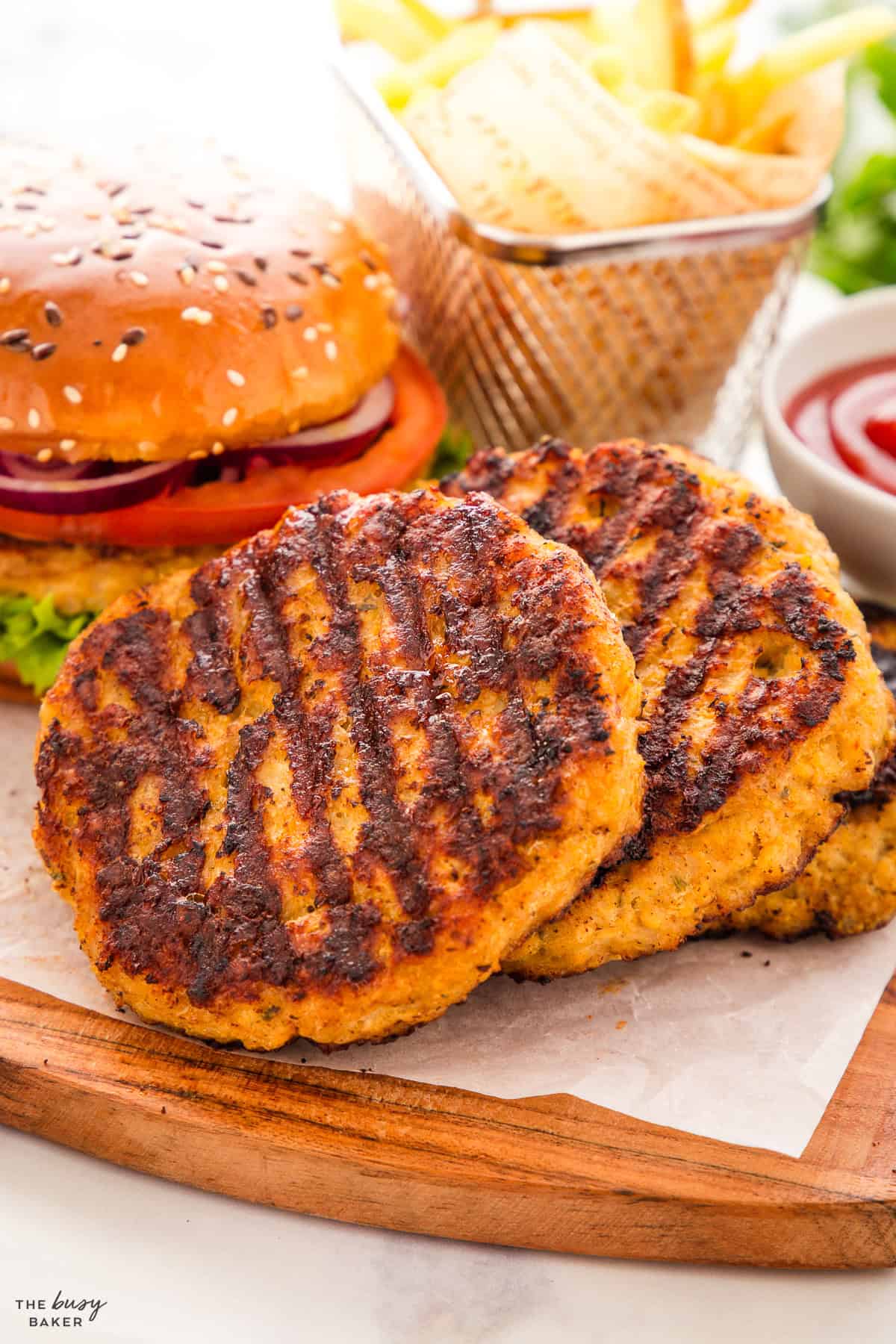 grilled chicken burgers on a platter
