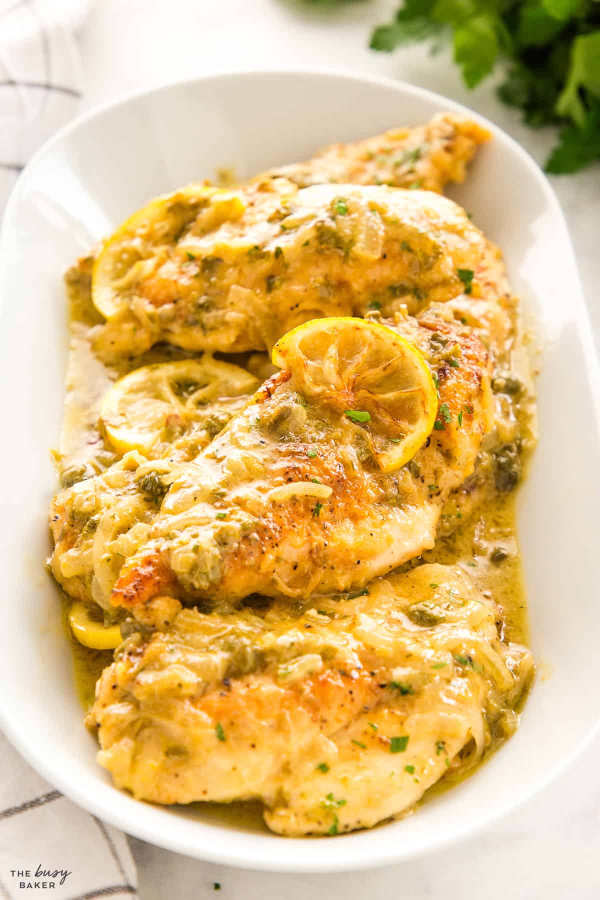 platter of lemon chicken piccata