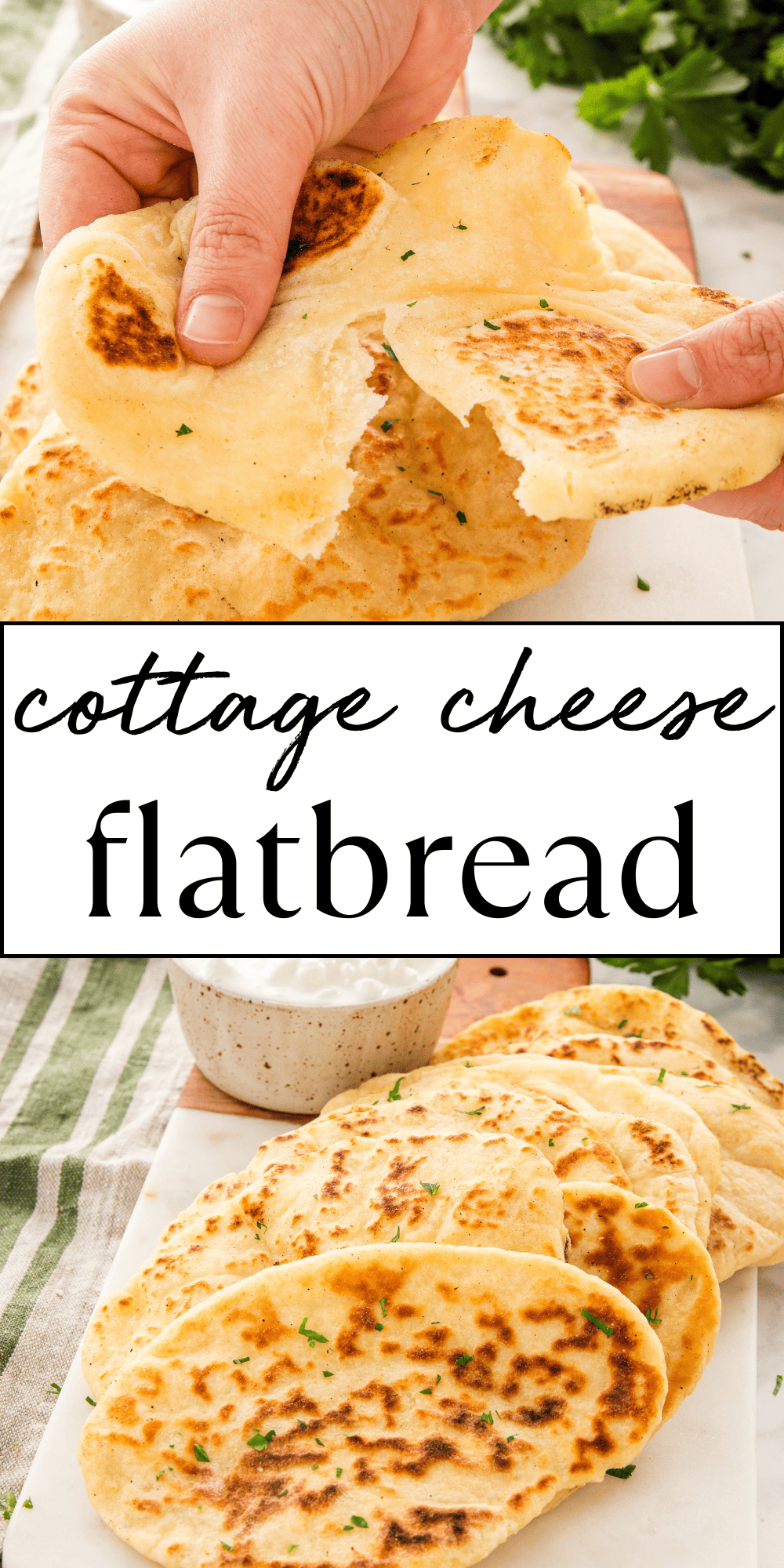 This Cottage Cheese Flatbread recipe is an easy homemade flat bread with more than double the protein of traditional pan fried flatbread! Recipe from thebusybaker.ca! #flatbread #cottagecheeseflatbread #proteinflatbread #flatbreadrecipe #homemadenaan #homemadeflatbread #proteinrecipe #highproteinrecipe #fitness #weightlossrecipes via @busybakerblog