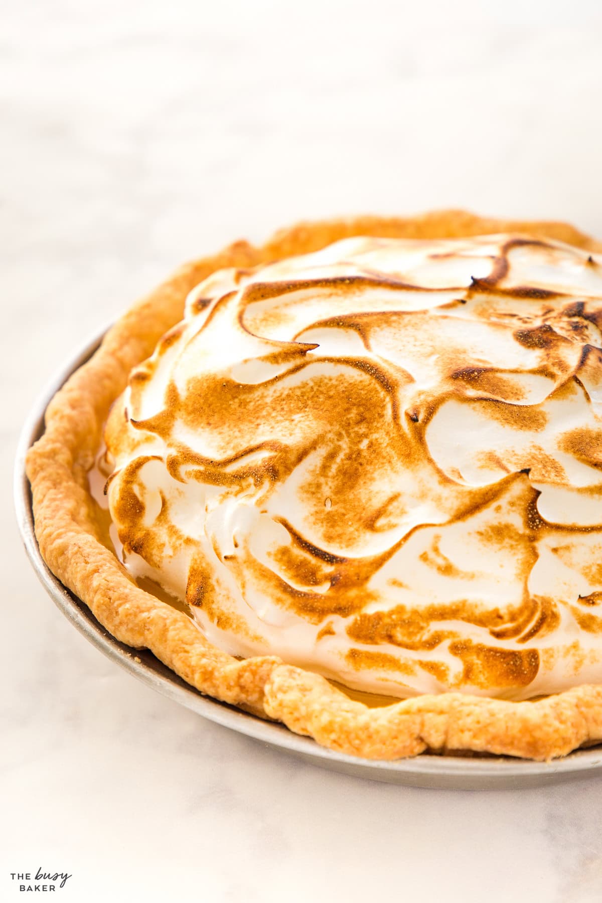 lemon meringue pie in a homemade pie crust