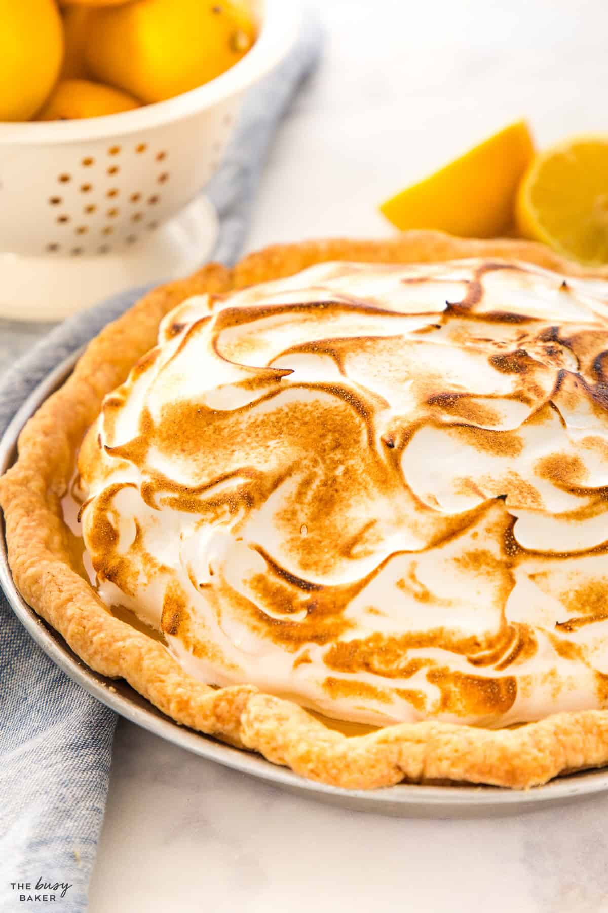 toasty meringue on top of a lemon pie