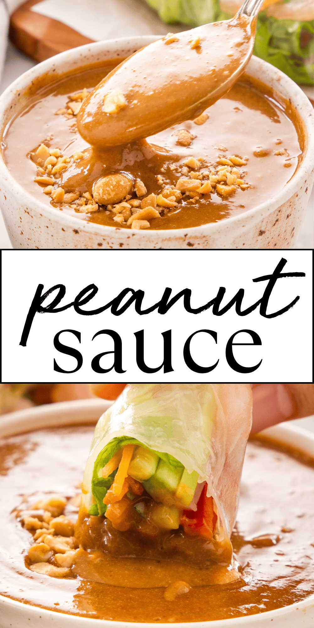 This Thai Peanut Sauce recipe is creamy, smooth, & packed with ginger, garlic & sesame flavour. Serve it on noodles, salad, or as a dipping sauce for fresh spring rolls or Asian-style chicken or shrimp! Recipe from thebusybaker.ca! #peanutsauce #thaipeanutsauce #peanutsaucerecipe #thaipeanutsaucerecipe #sauce #homemadesauce #dippingsauce via @busybakerblog