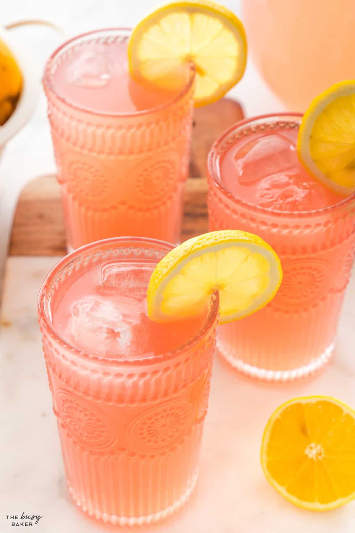 3 glasses of pink lemonade