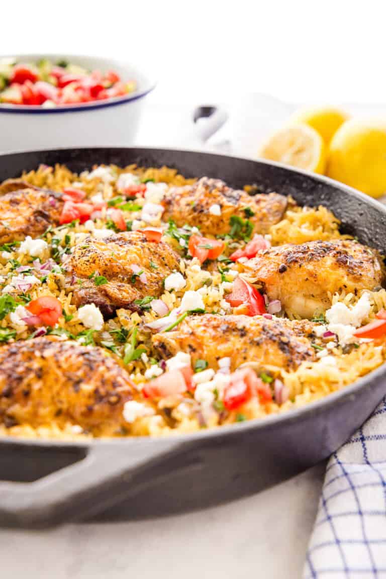 One Pan Greek Chicken and Lemon Rice - The Busy Baker