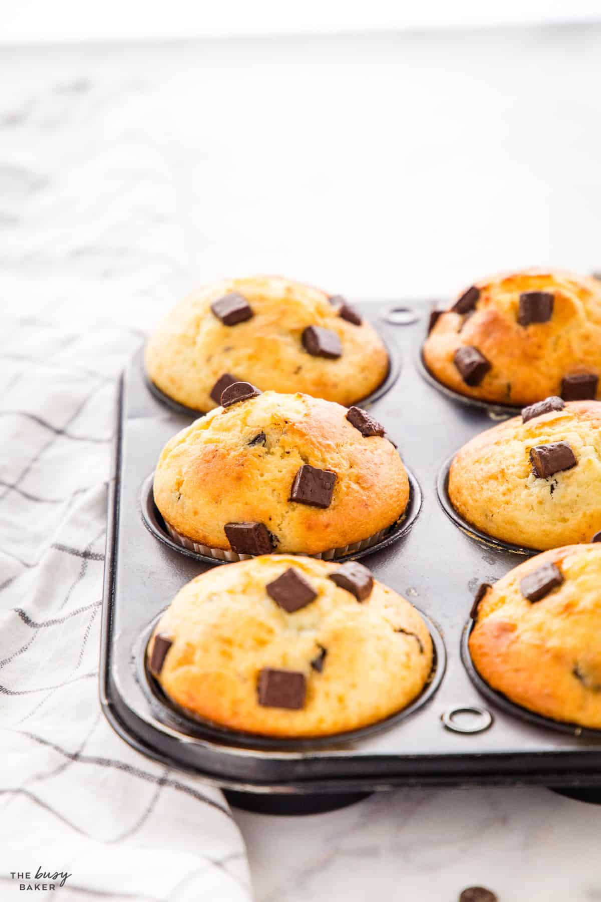 greek yogurt muffins with chocolate chips in a muffin pan