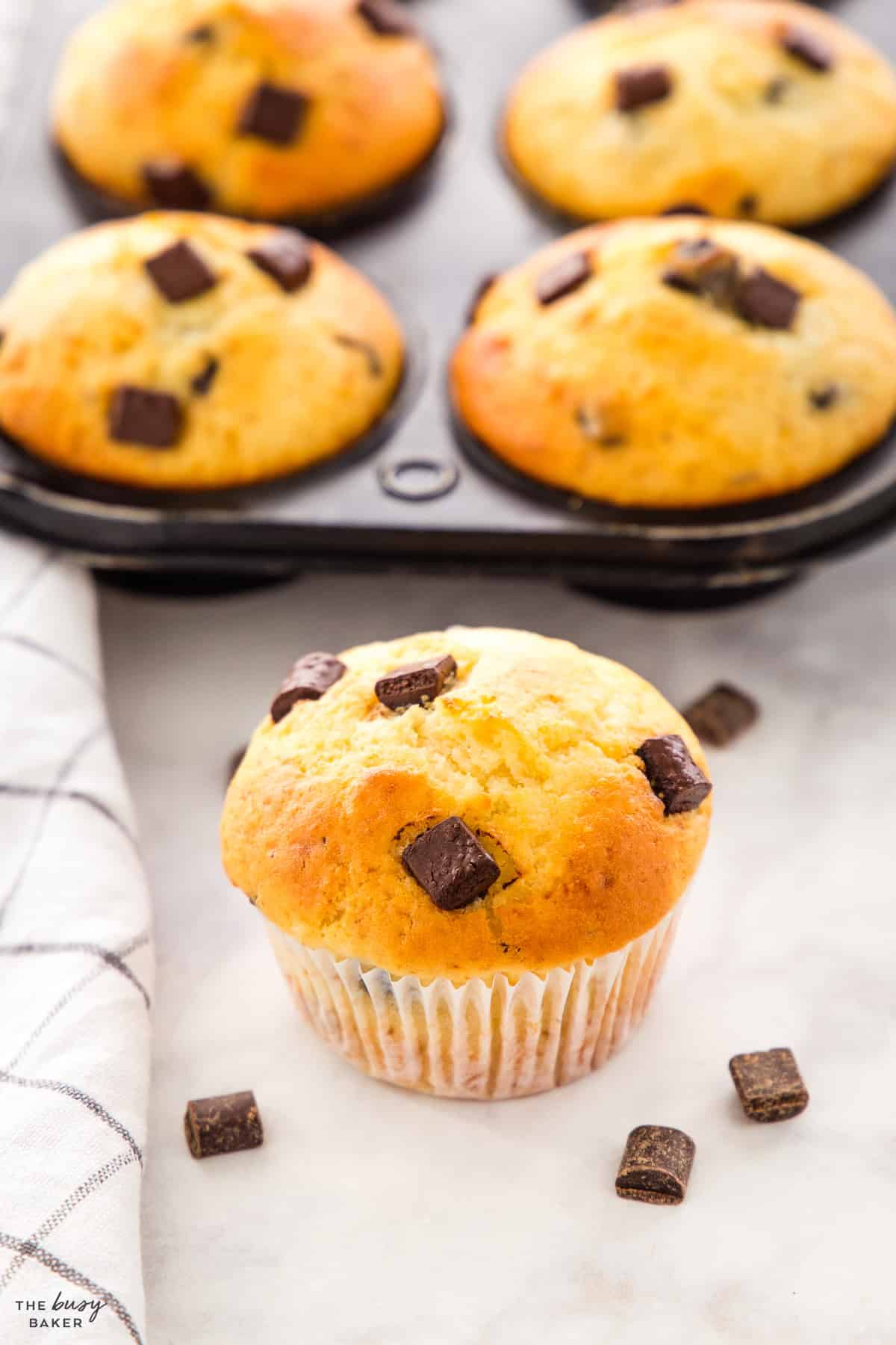 muffin with chocolate chunks made with greek yogurt