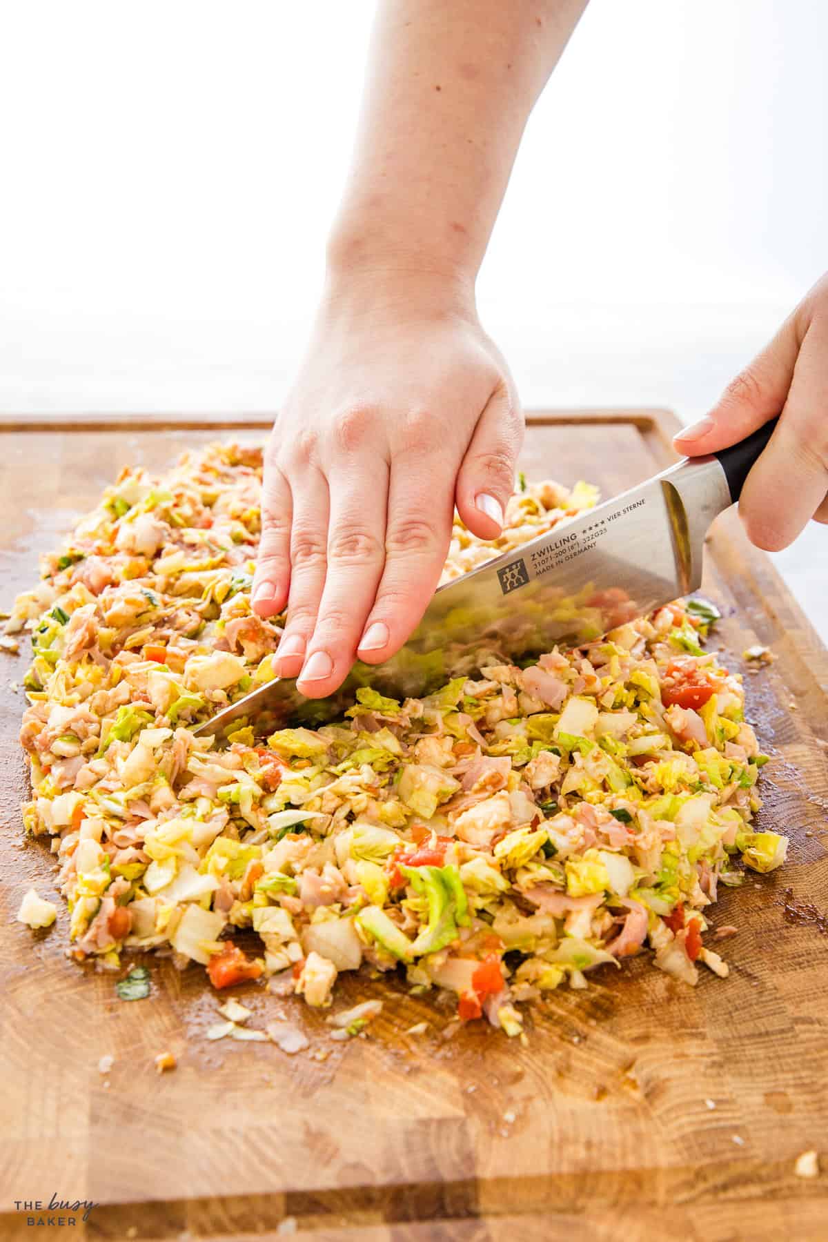 chopped salad on a board