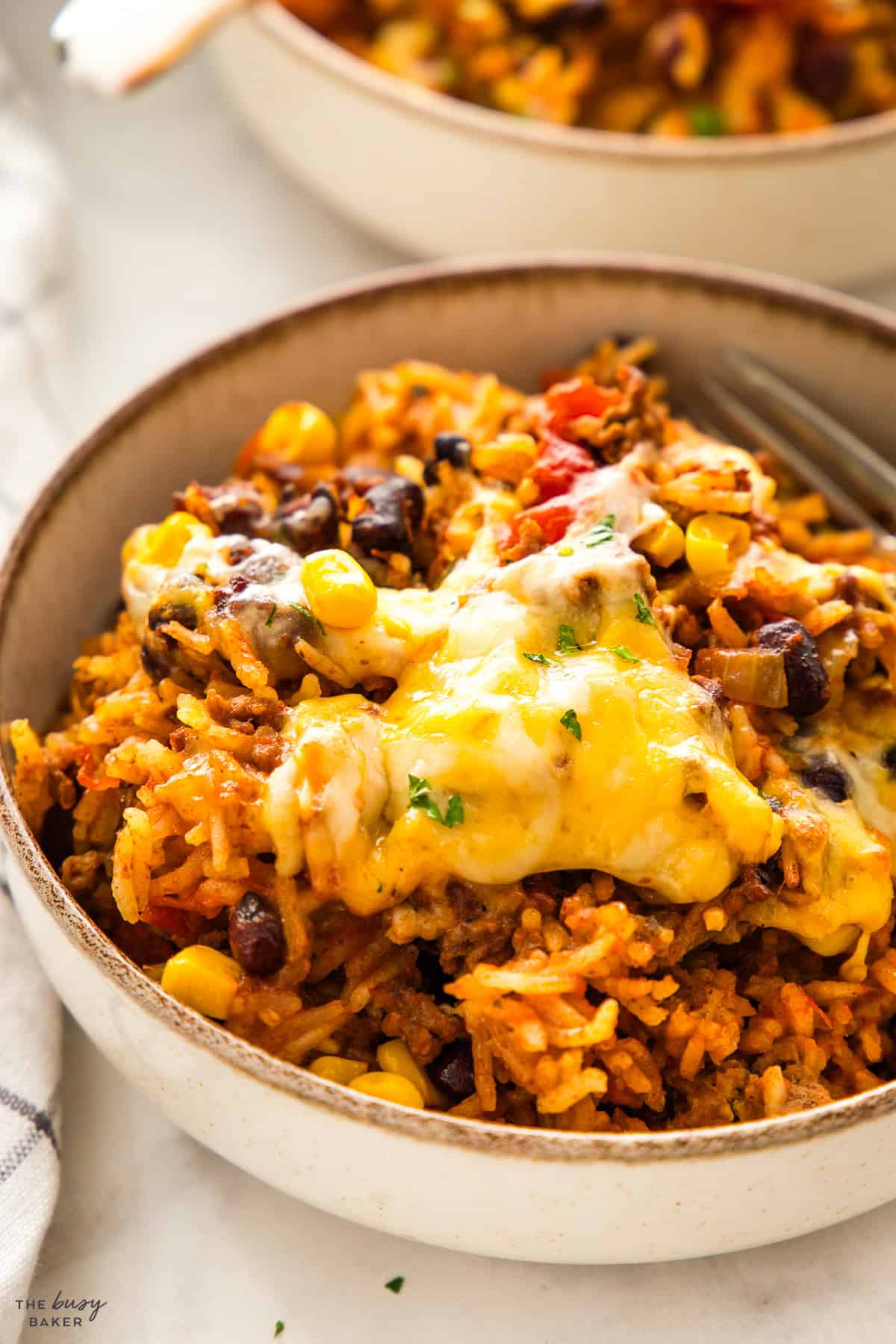 Mexican rice casserole with beef and cheese
