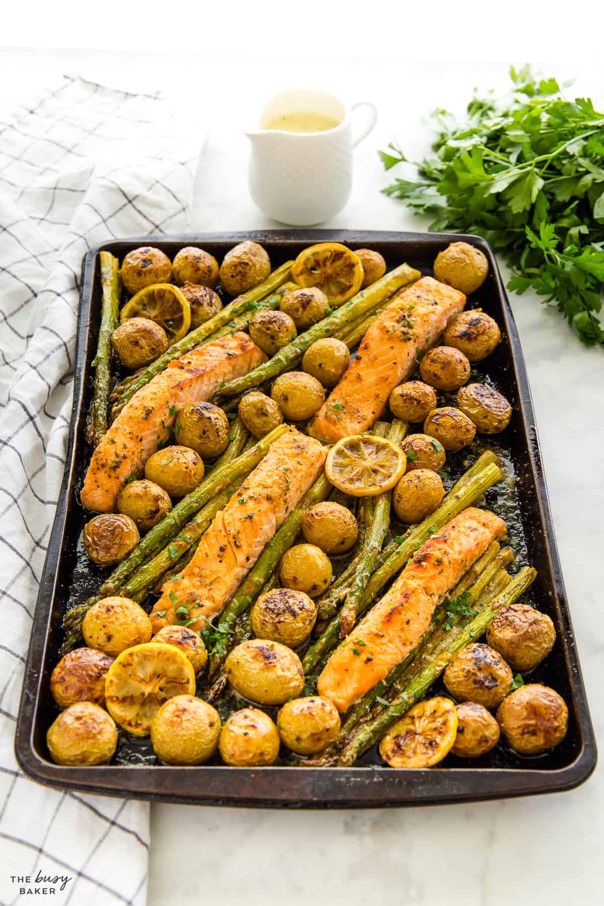 baked salmon with potatoes and asparagus