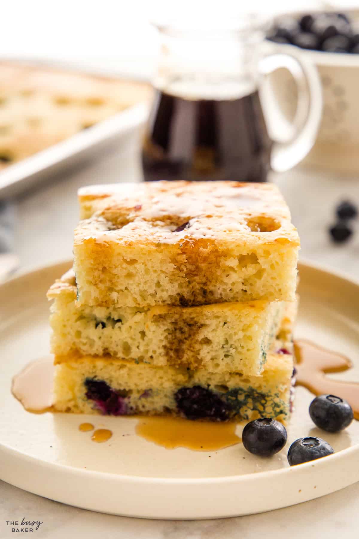 stack of sheet pan pancakes